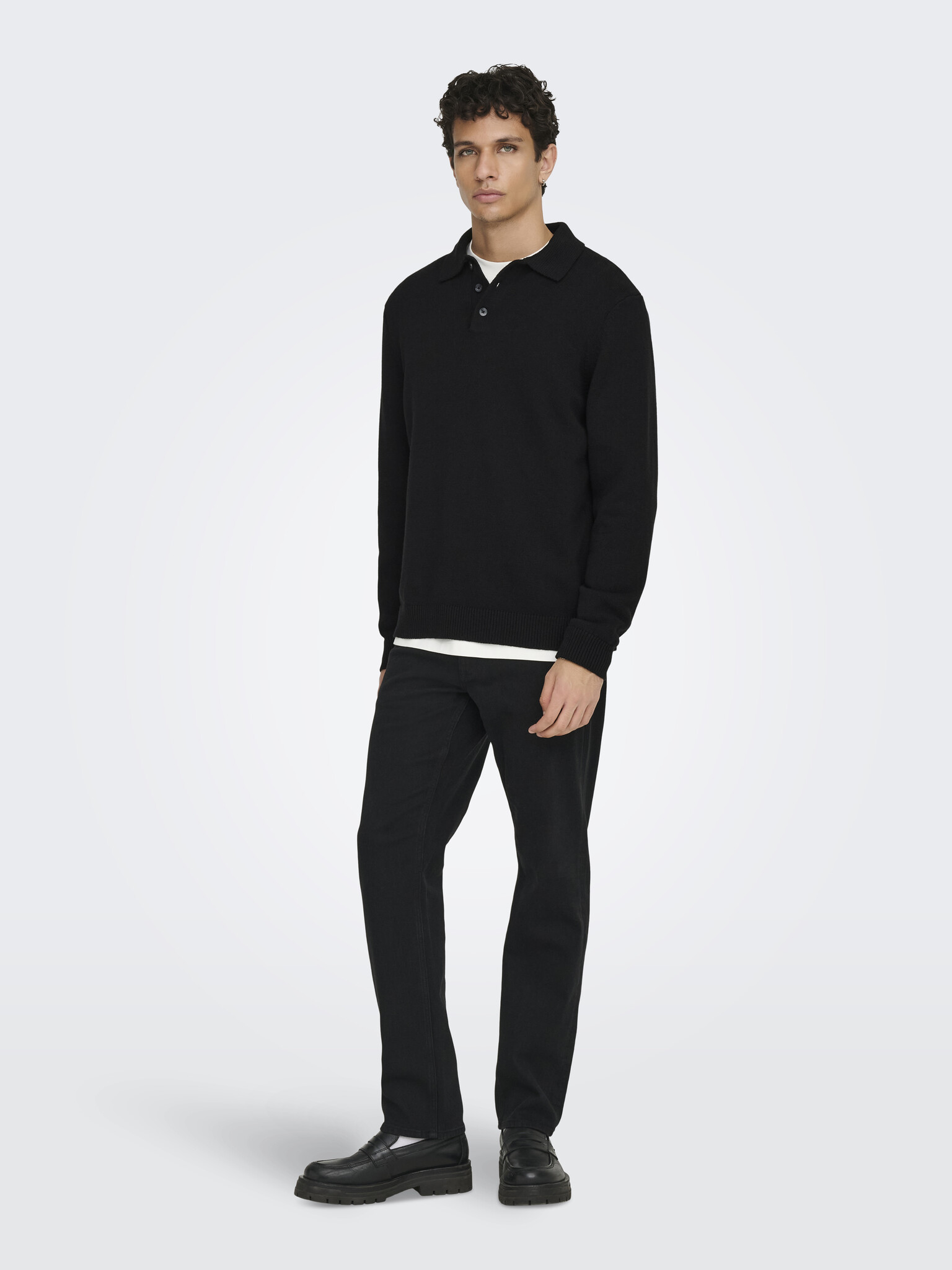 ONSHOPE RLX LS POLO KNIT BLACK