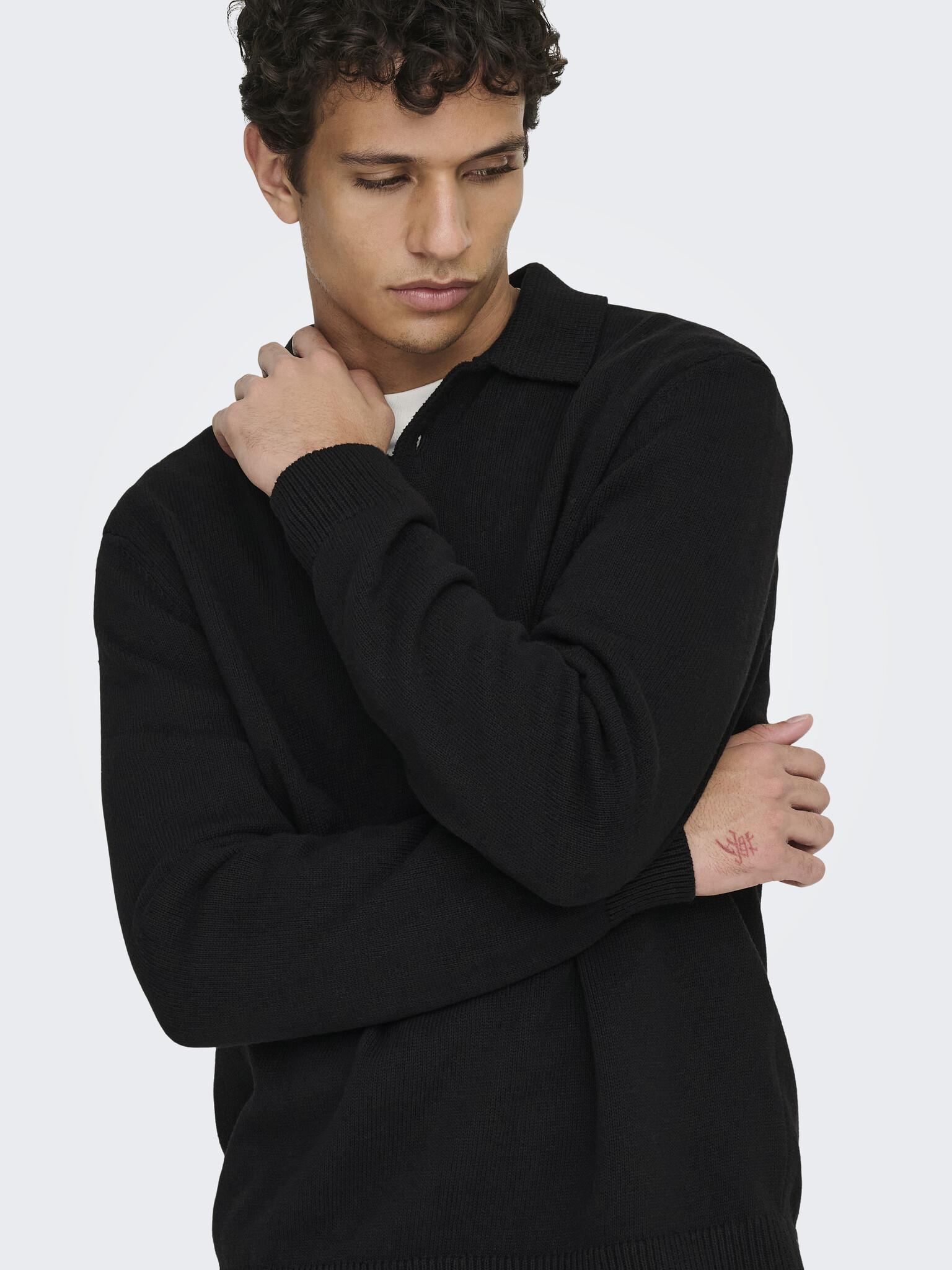 ONSHOPE RLX LS POLO KNIT BLACK