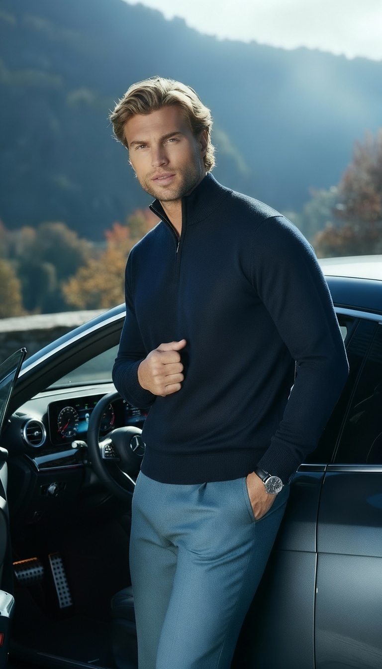 LORENZO ZIP PULLOVER - NAVY