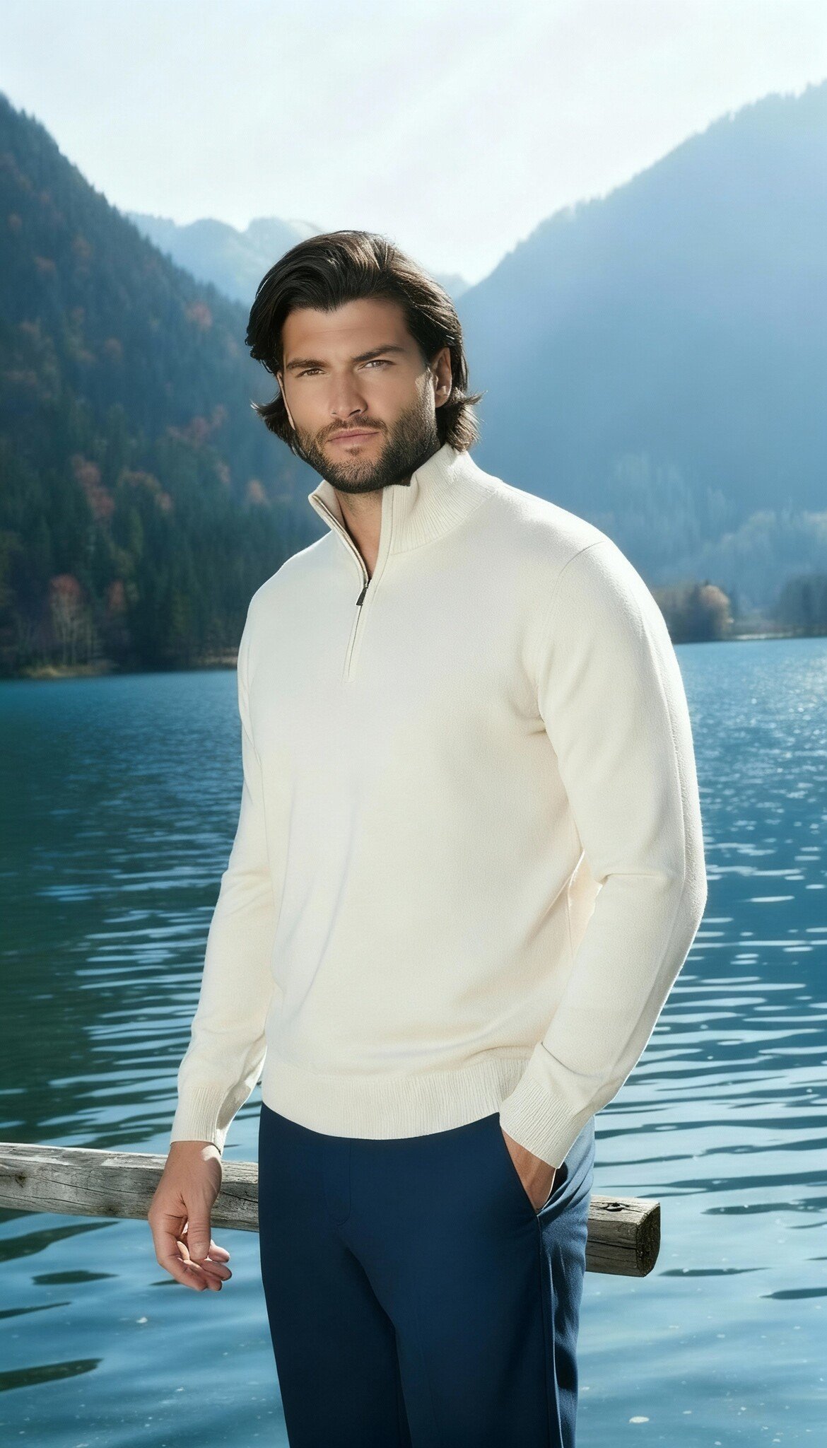 LORENZO ZIP PULLOVER - BEIGE