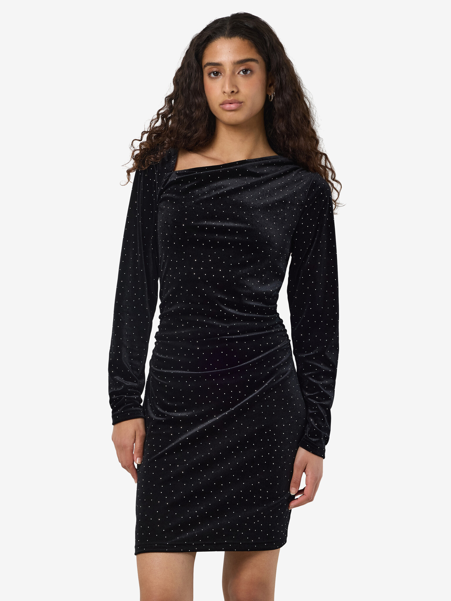 NMCAINS L/S ASSYMETRIC VELVET STONE DRESS (Black)
