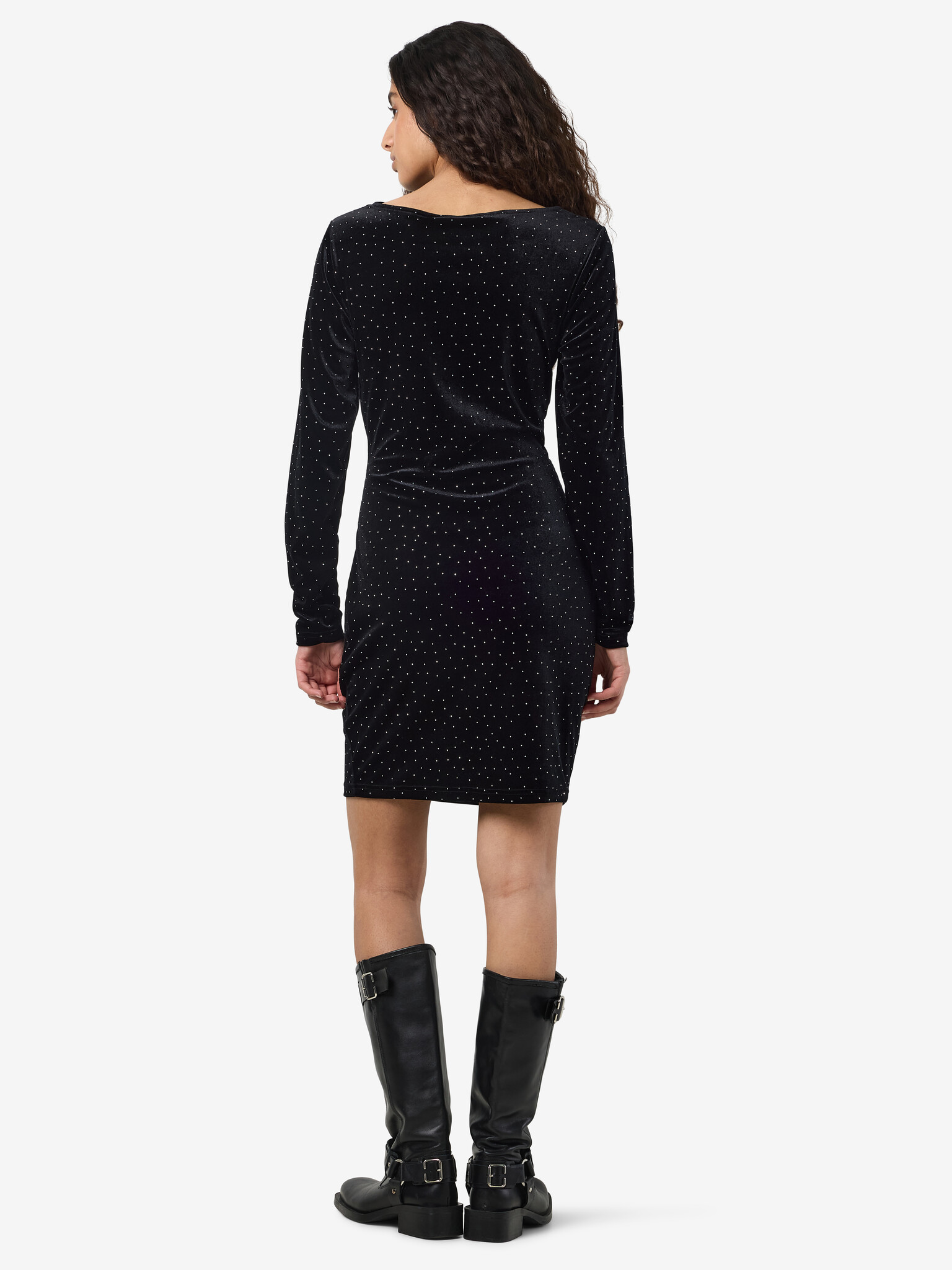 NMCAINS L/S ASSYMETRIC VELVET STONE DRESS (Black)