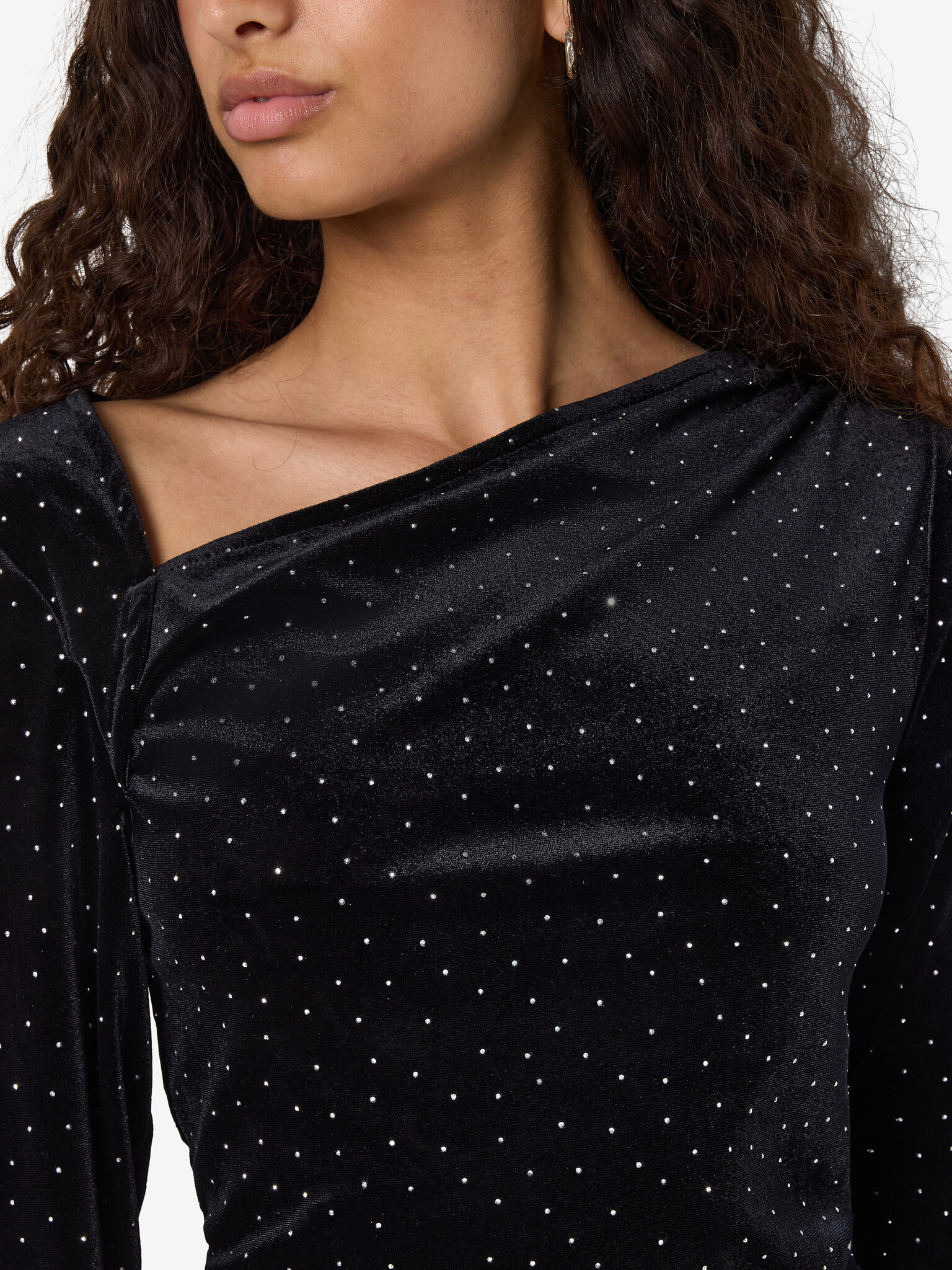 NMCAINS L/S ASSYMETRIC VELVET STONE DRESS (Black)