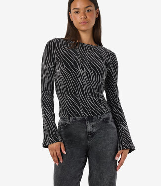 NOISY MAY NMGILLY L/S BOATNECK BELLSLEEVE TOP JRS (BLACK SILVER LUR)