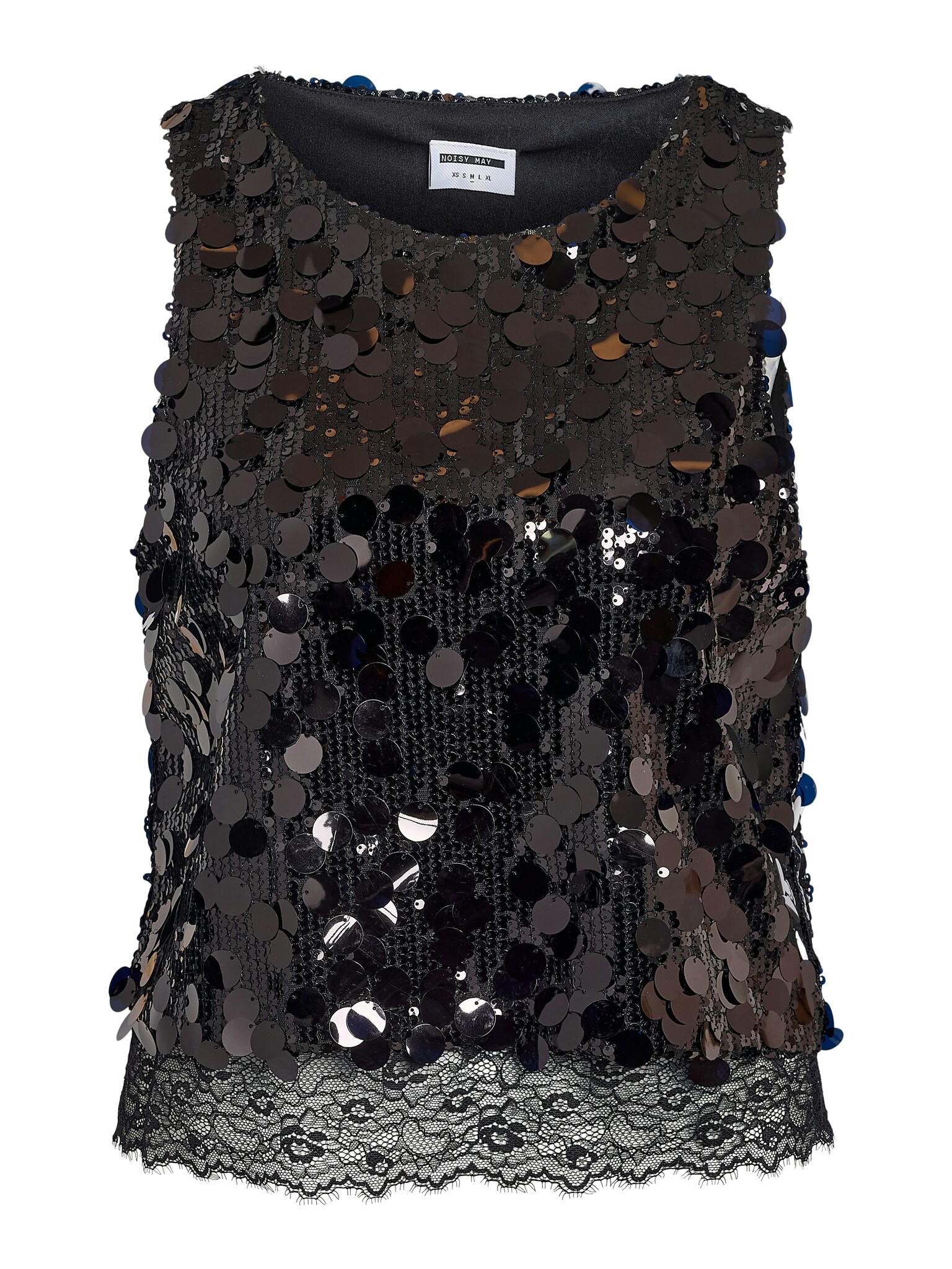 NMELVA S/L DETAIL SEQUIN TOP WN BLACK/BLACK LACE
