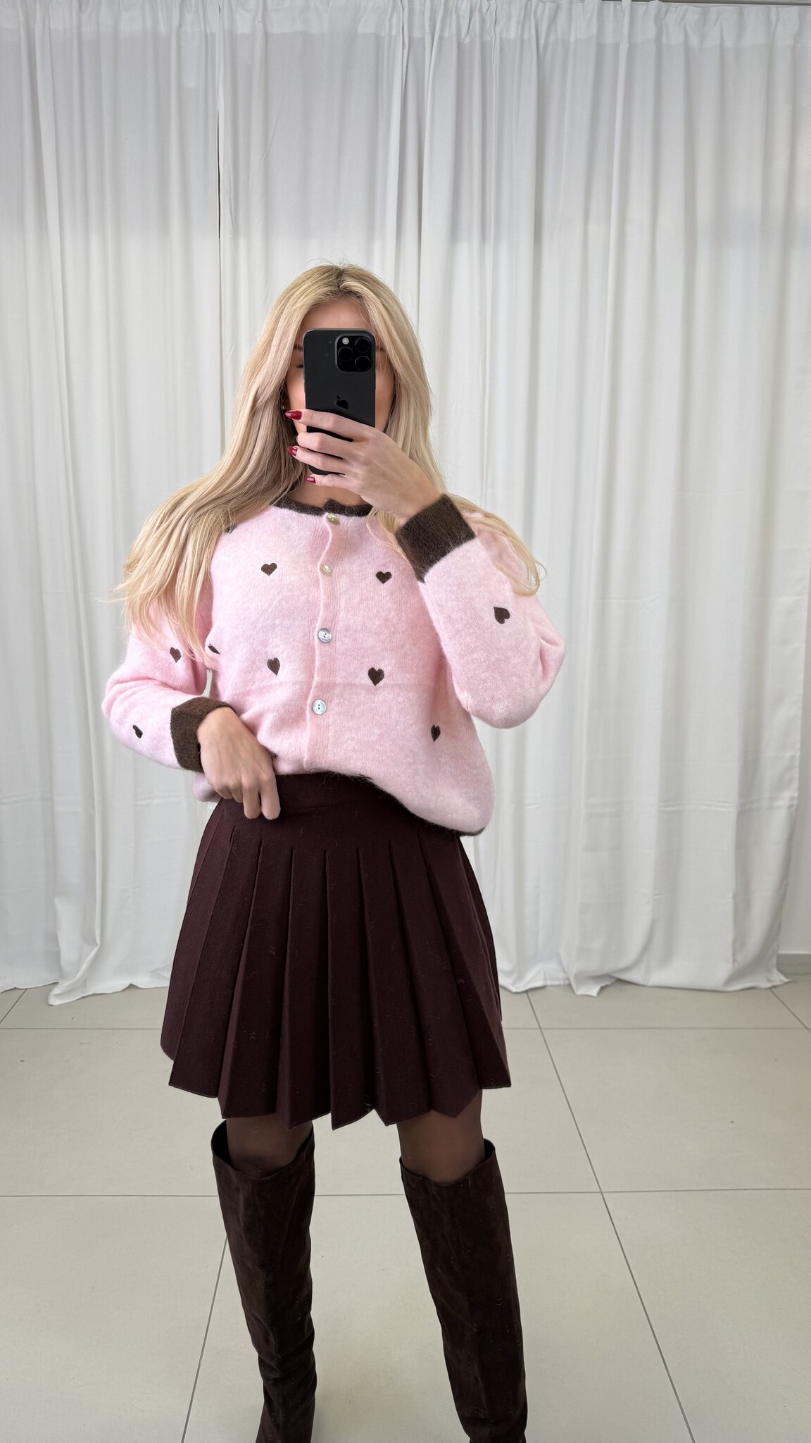 ARI HEART CARDIGUAN (Pink/Brown)