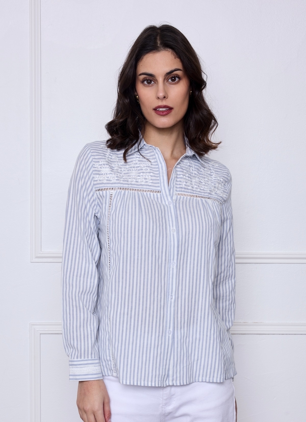 MG Broderie Stripes Blouse (Blue)
