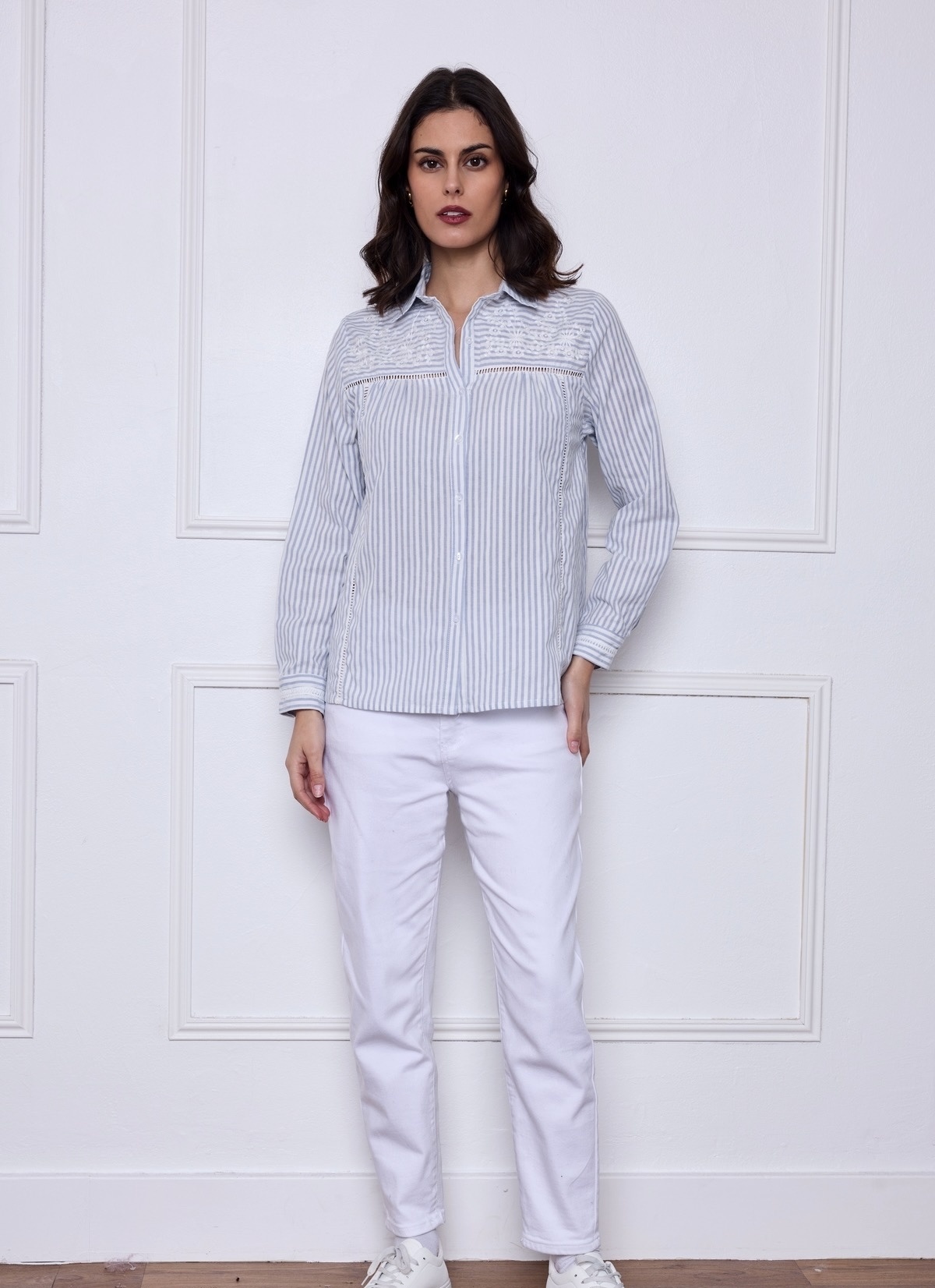 MG Broderie Stripes Blouse (Blue)