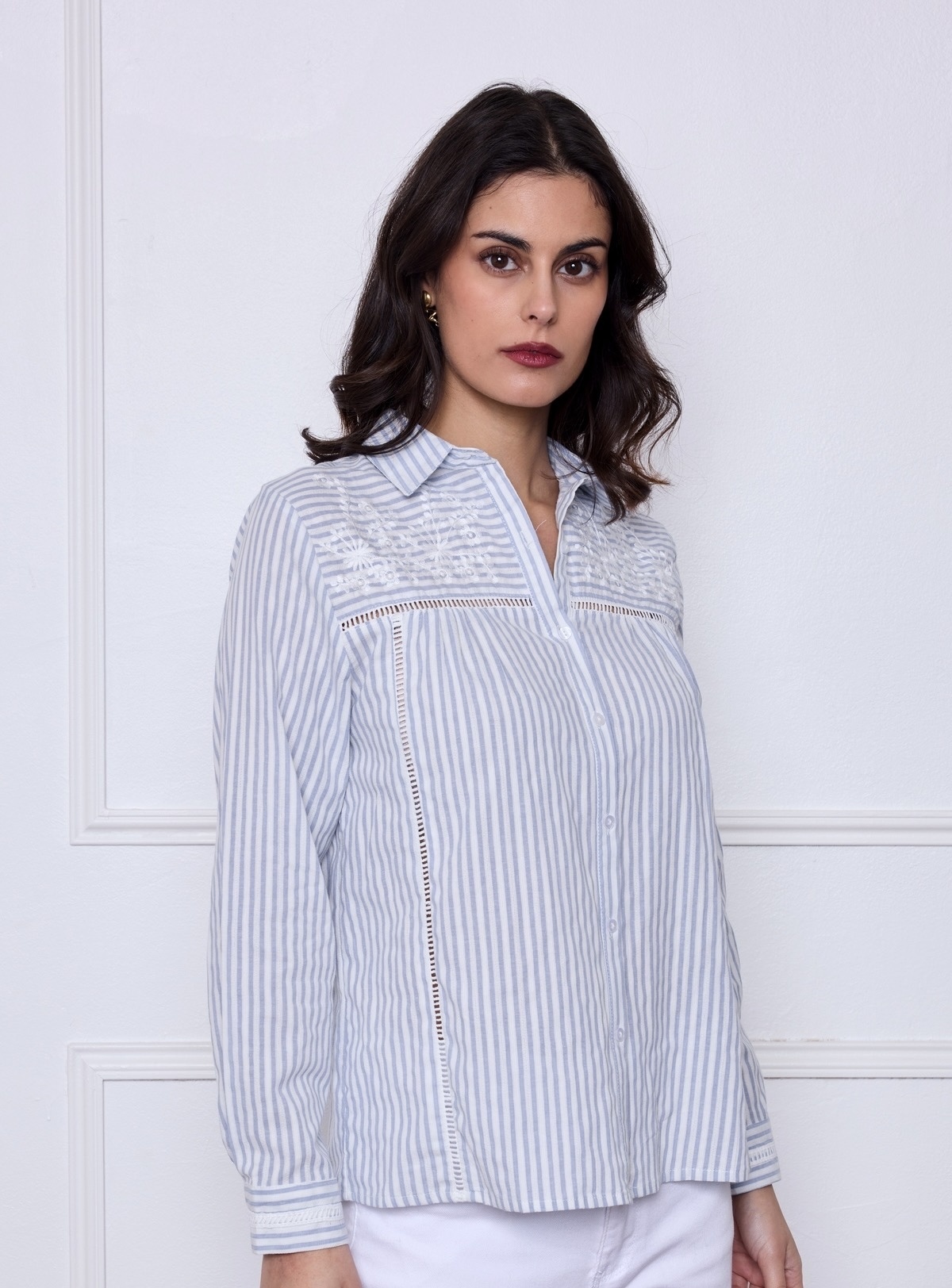 MG Broderie Stripes Blouse (Blue)