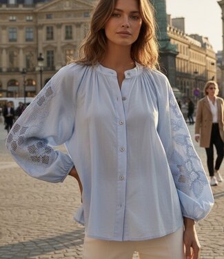 HERA Broderie Sleeve Blouse (Light Blue)