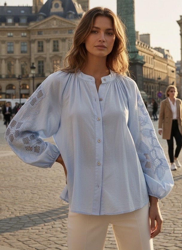 HERA Broderie Sleeve Blouse (Light Blue)