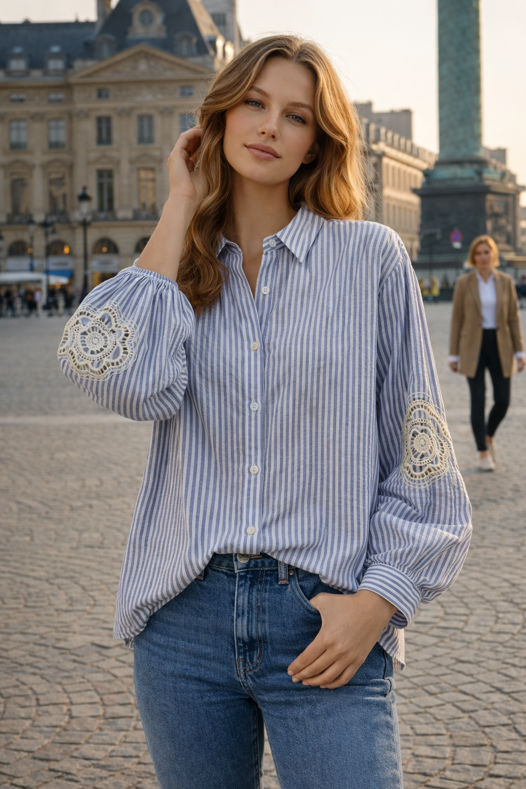 MG Broderie Sleeve Blouse (Blue)