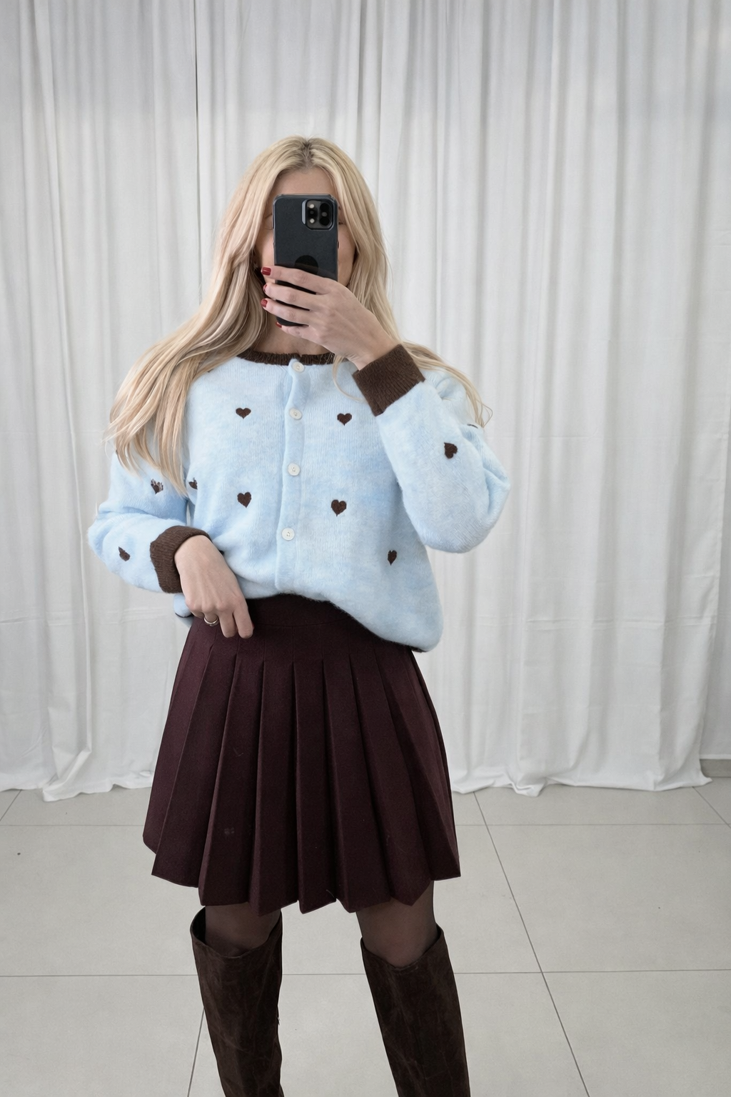 ARI HEART CARDIGUAN (Blue/Brown)