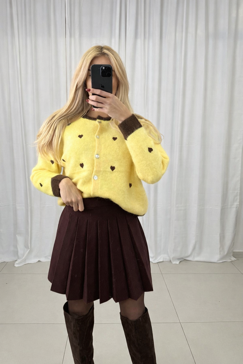 ARI HEART CARDIGUAN (Yellow/Brown)