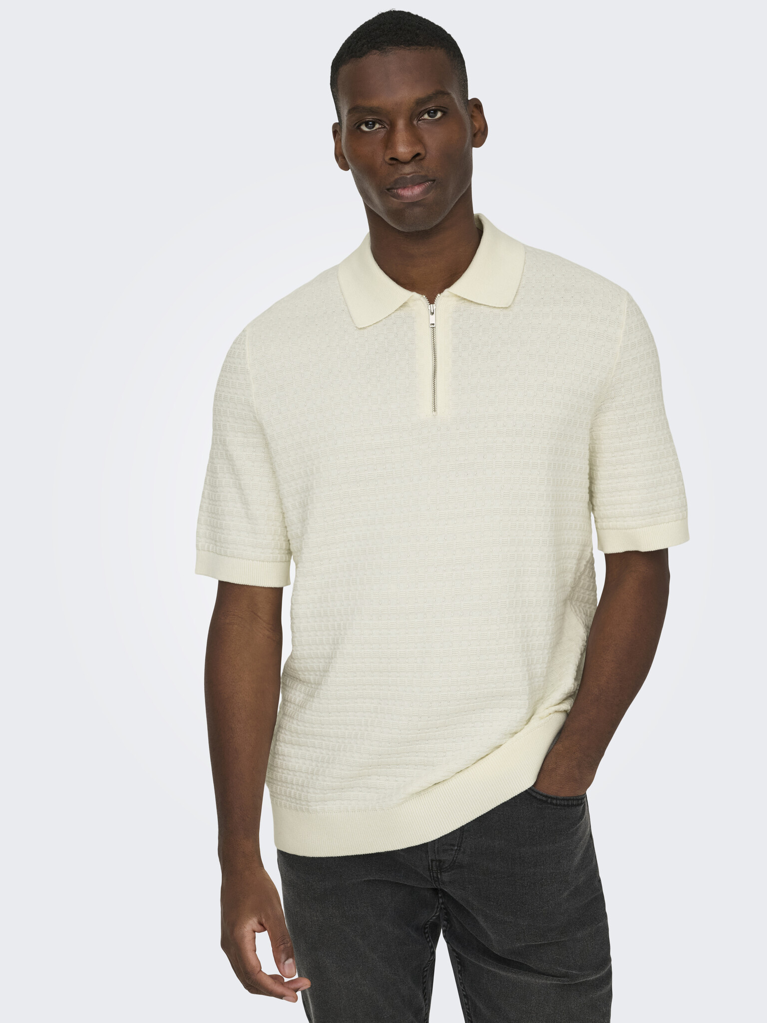 ONSMENU REG SS STRUCTURE POLO KNIT (Egret)