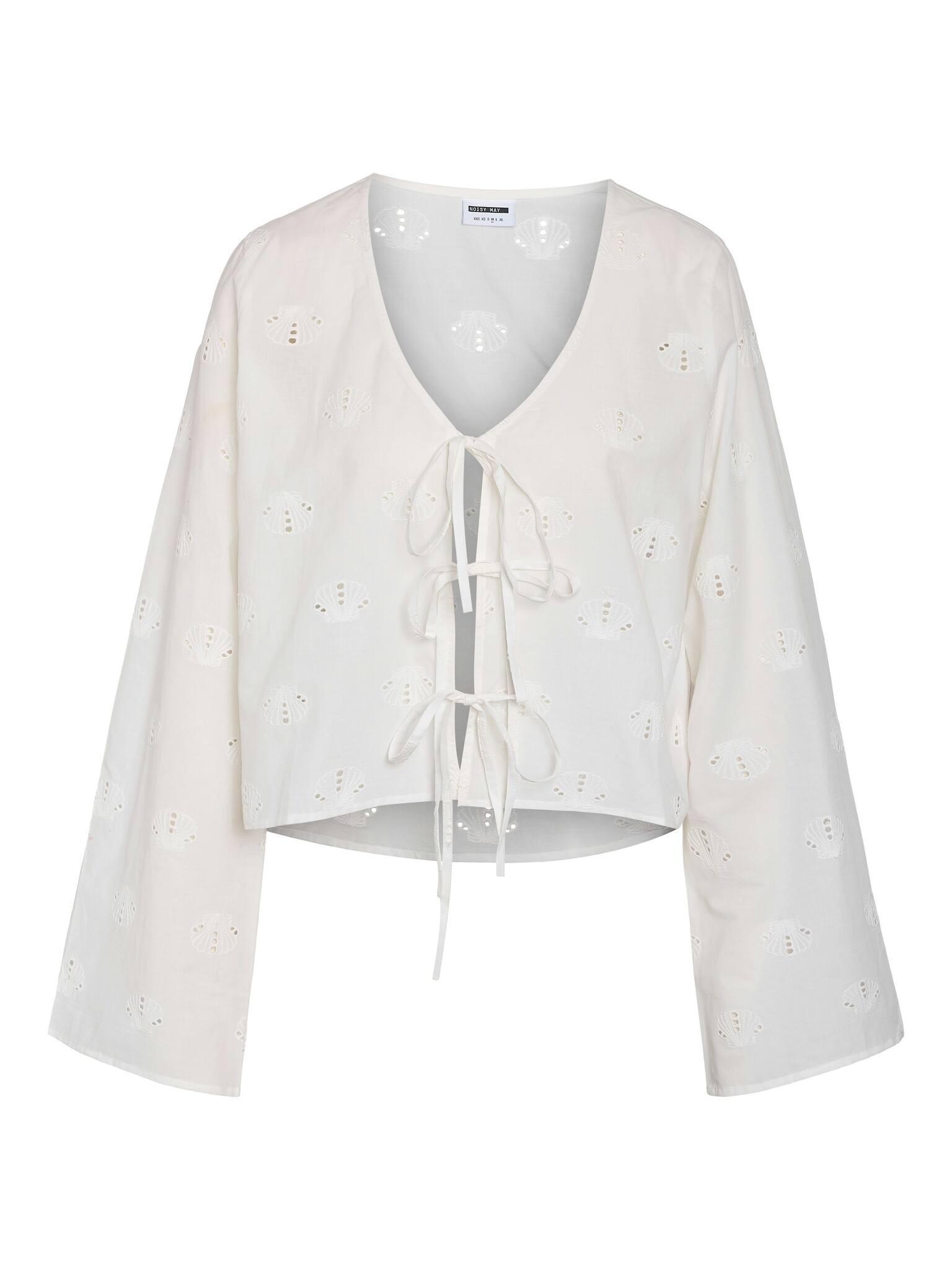 NMASHLEY L/S TIE V-NECK SHIRT WVN FWD (CLOUD DANCER/SEA SHELLS)