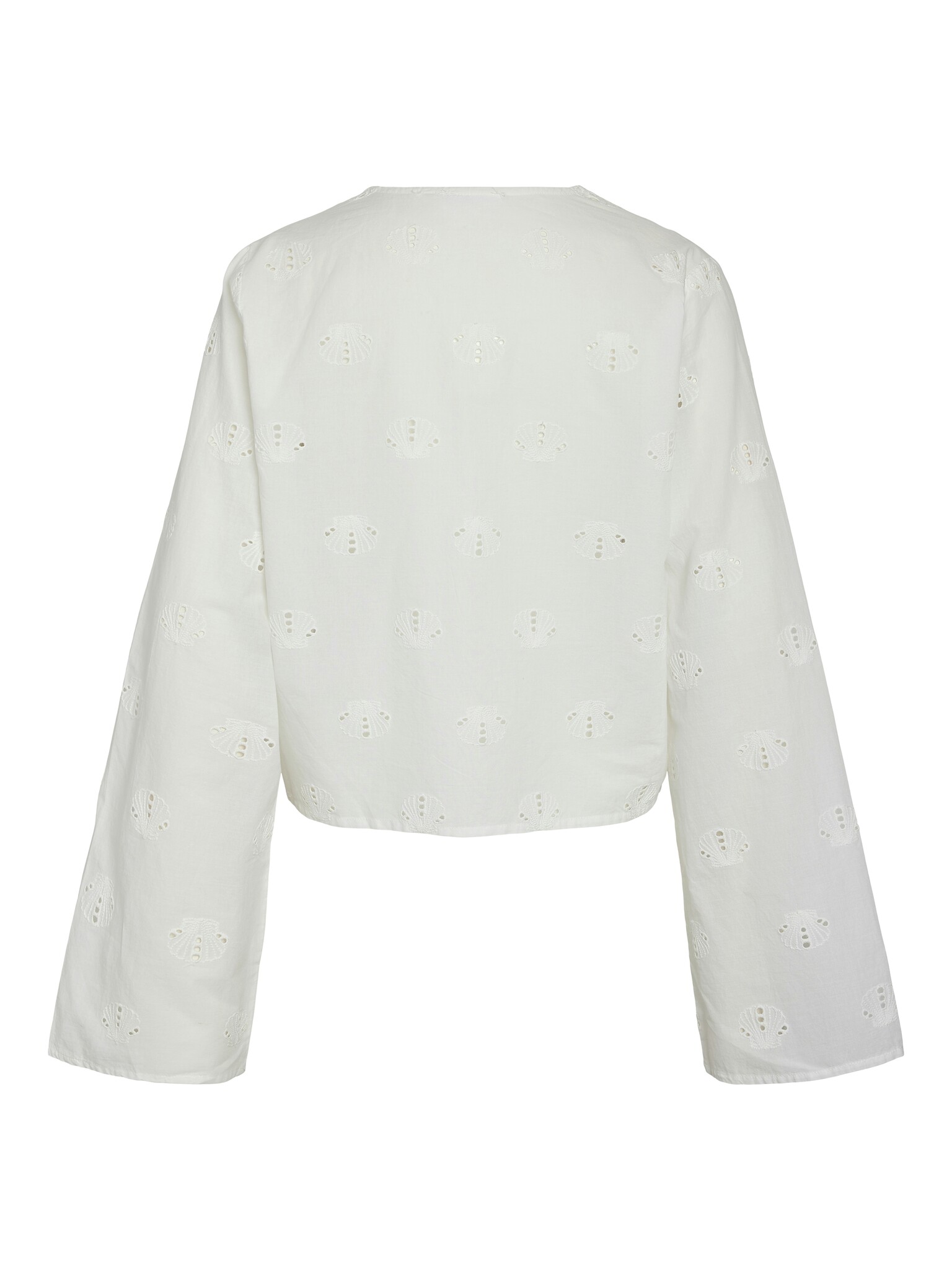 NMASHLEY L/S TIE V-NECK SHIRT WVN FWD (CLOUD DANCER/SEA SHELLS)