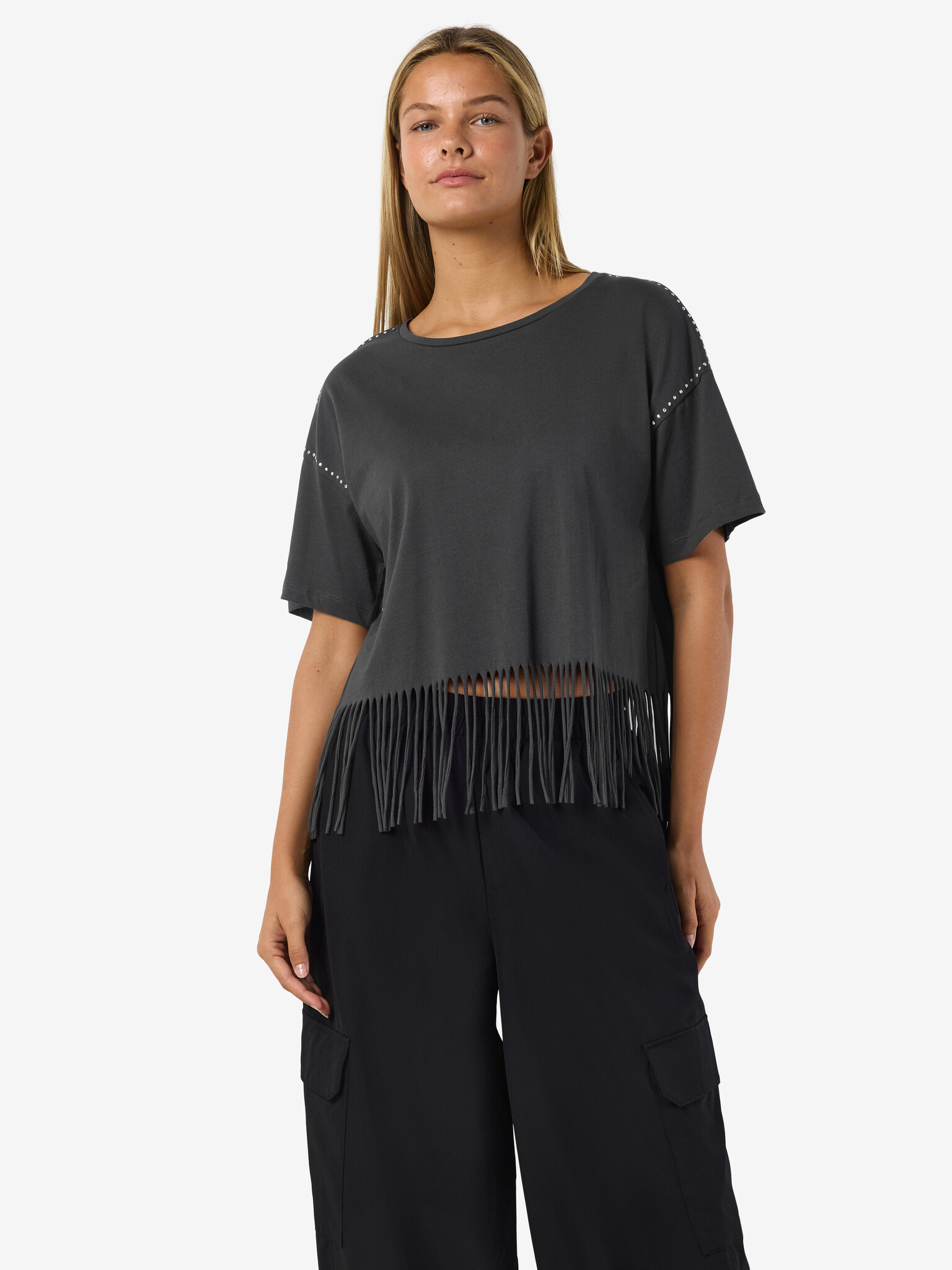 NMGABY S/S FRILL T-SHIRT (OBSIDAN/STONES