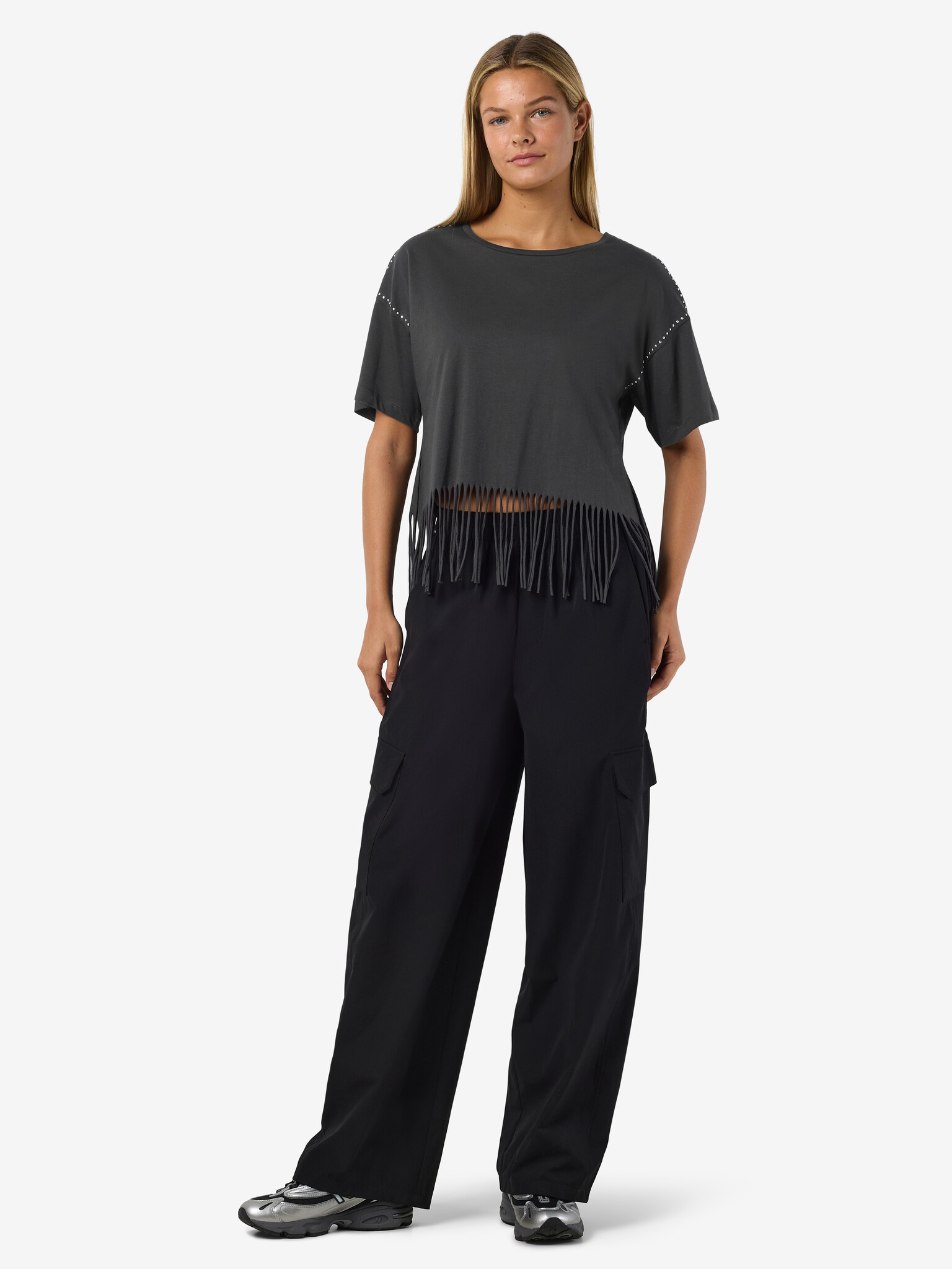 NMGABY S/S FRILL T-SHIRT (OBSIDAN/STONES