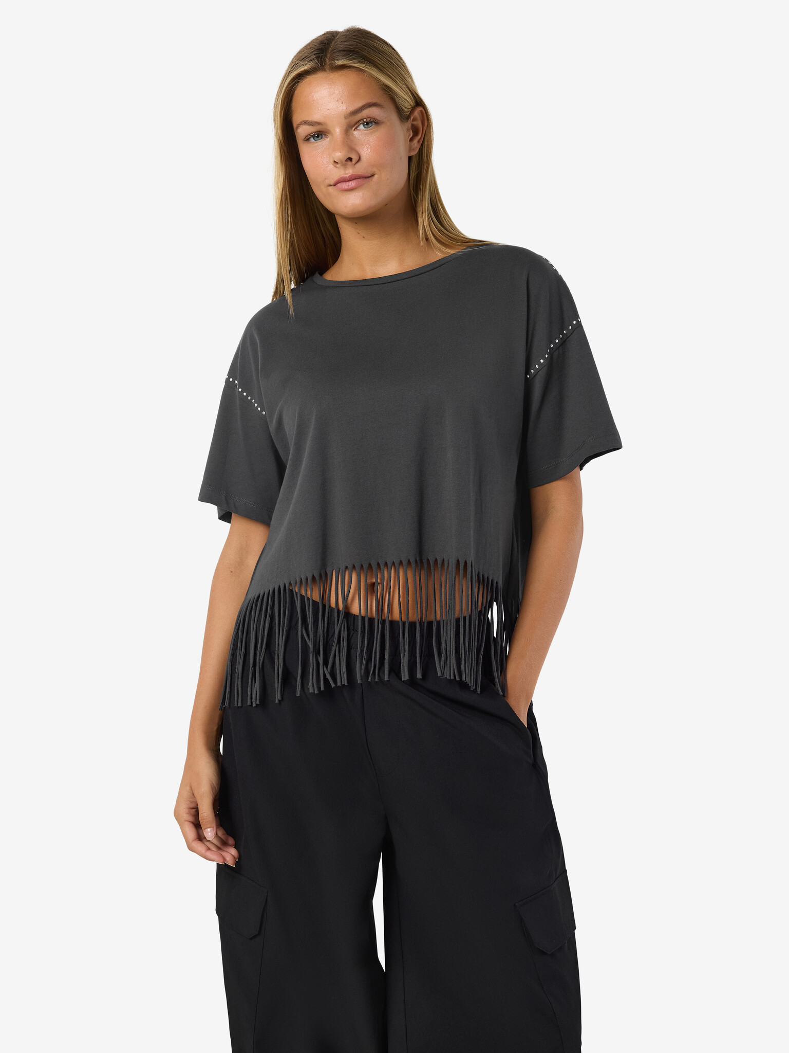 NMGABY S/S FRILL T-SHIRT (OBSIDAN/STONES
