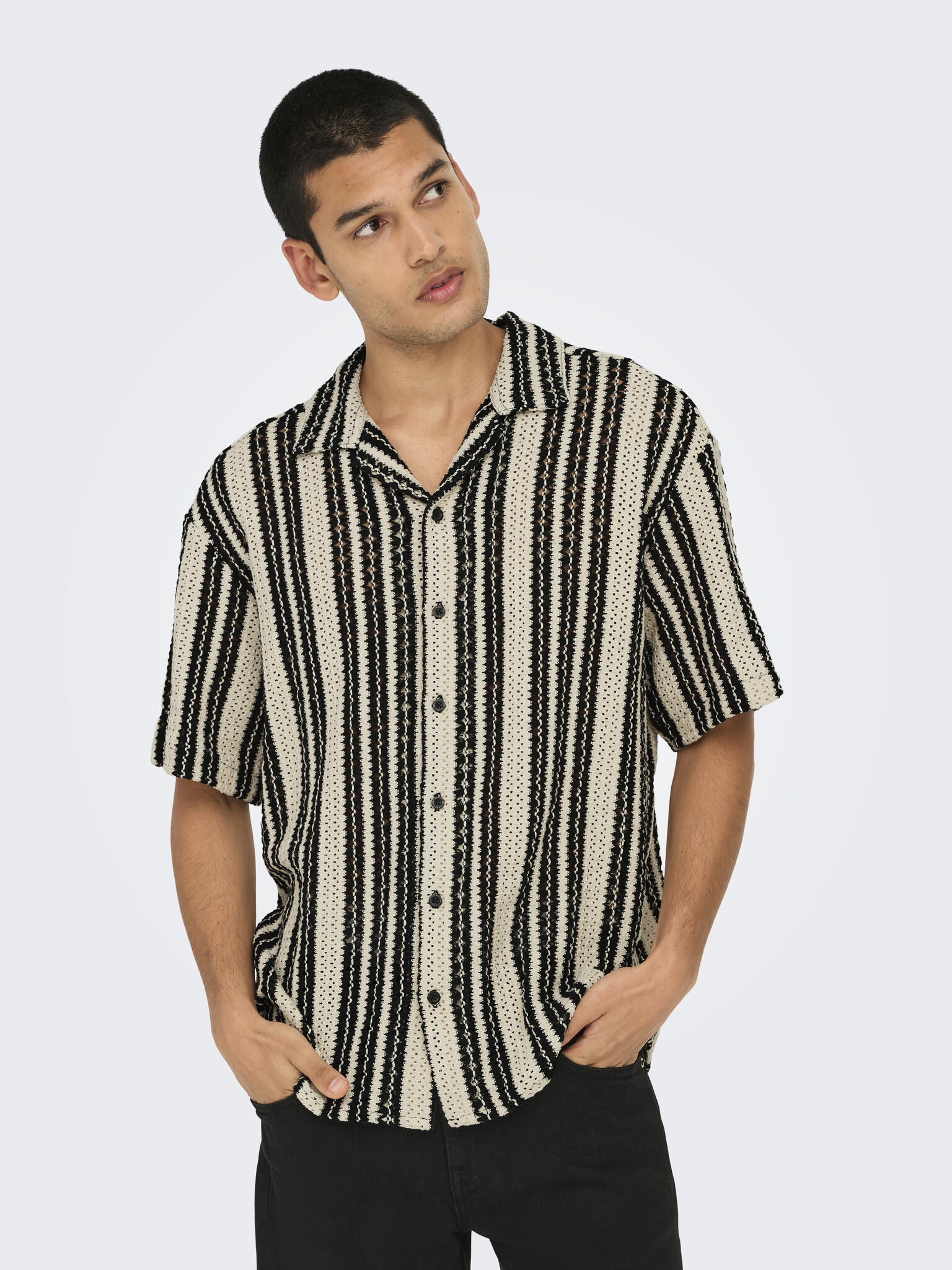 ONSDANI CROCHET SS SHIRT (Cloud dancer/black)