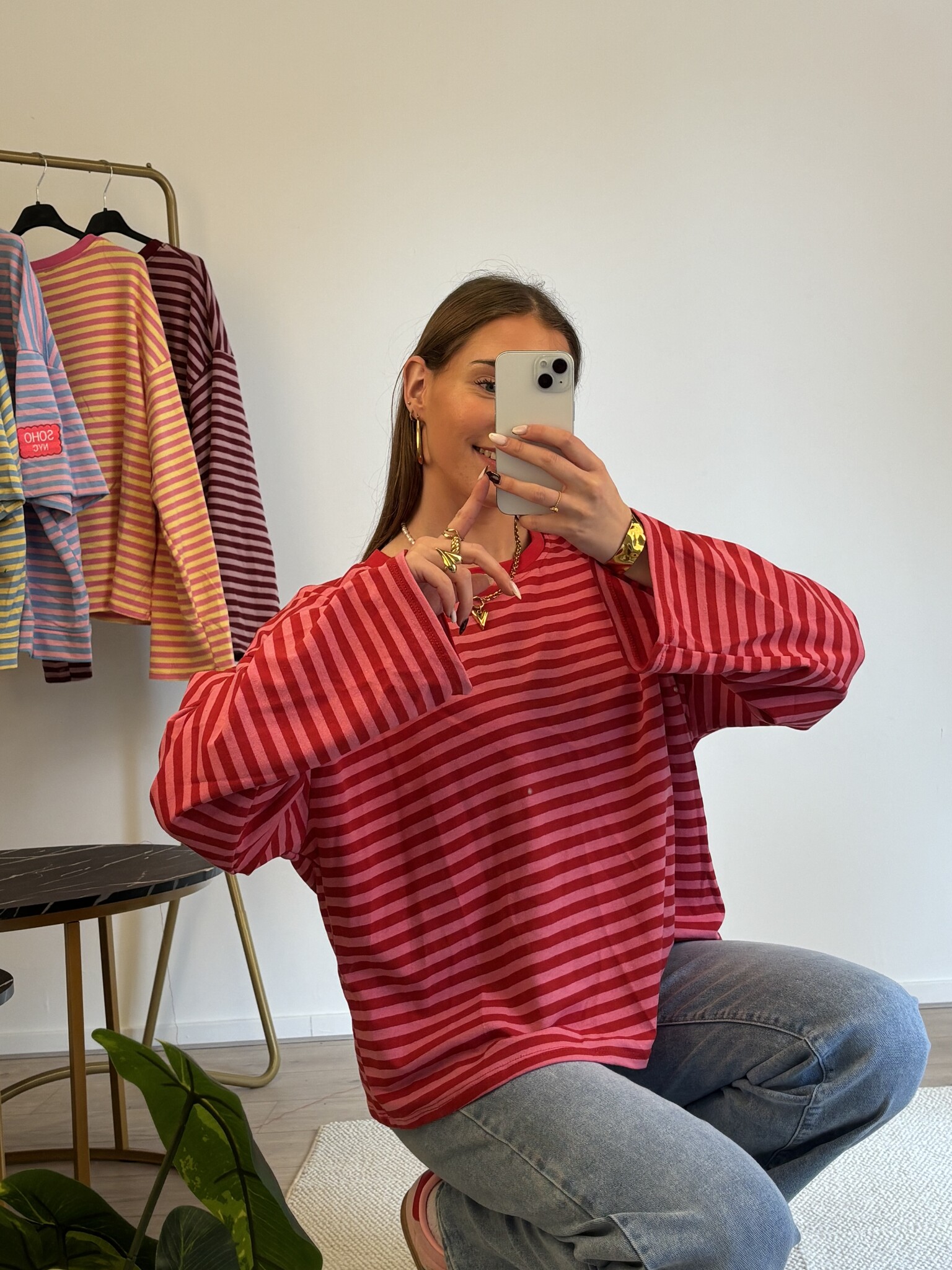 FEM Long Sleeve Stripes T-shirt (Pink/Red)