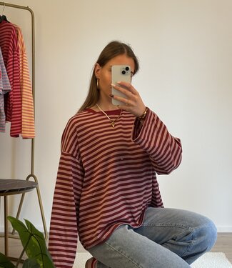 FEM Long Sleeve Stripes T-shirt (Pink/Bordeau)