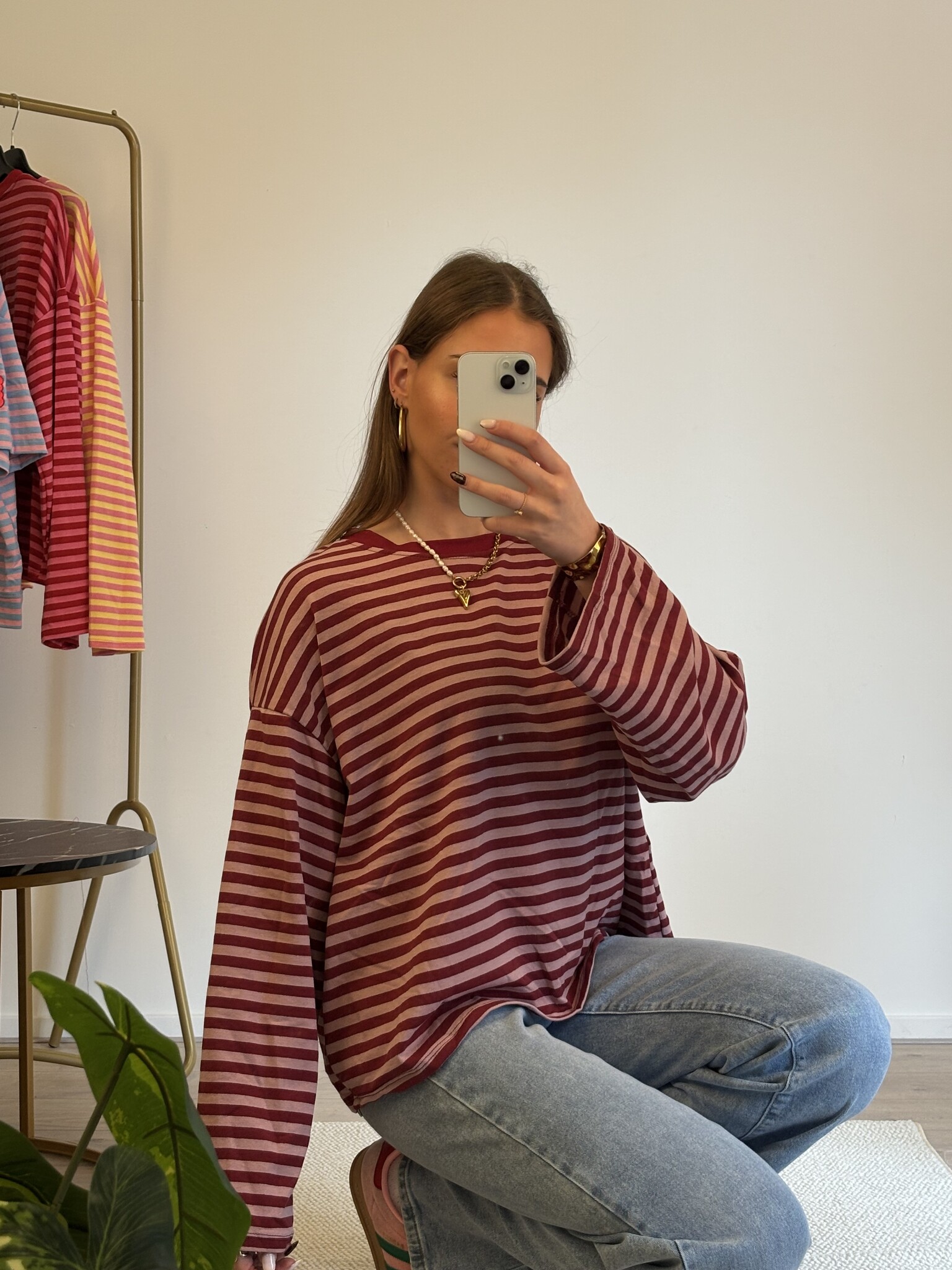 FEM Long Sleeve Stripes T-shirt (Pink/Bordeau)