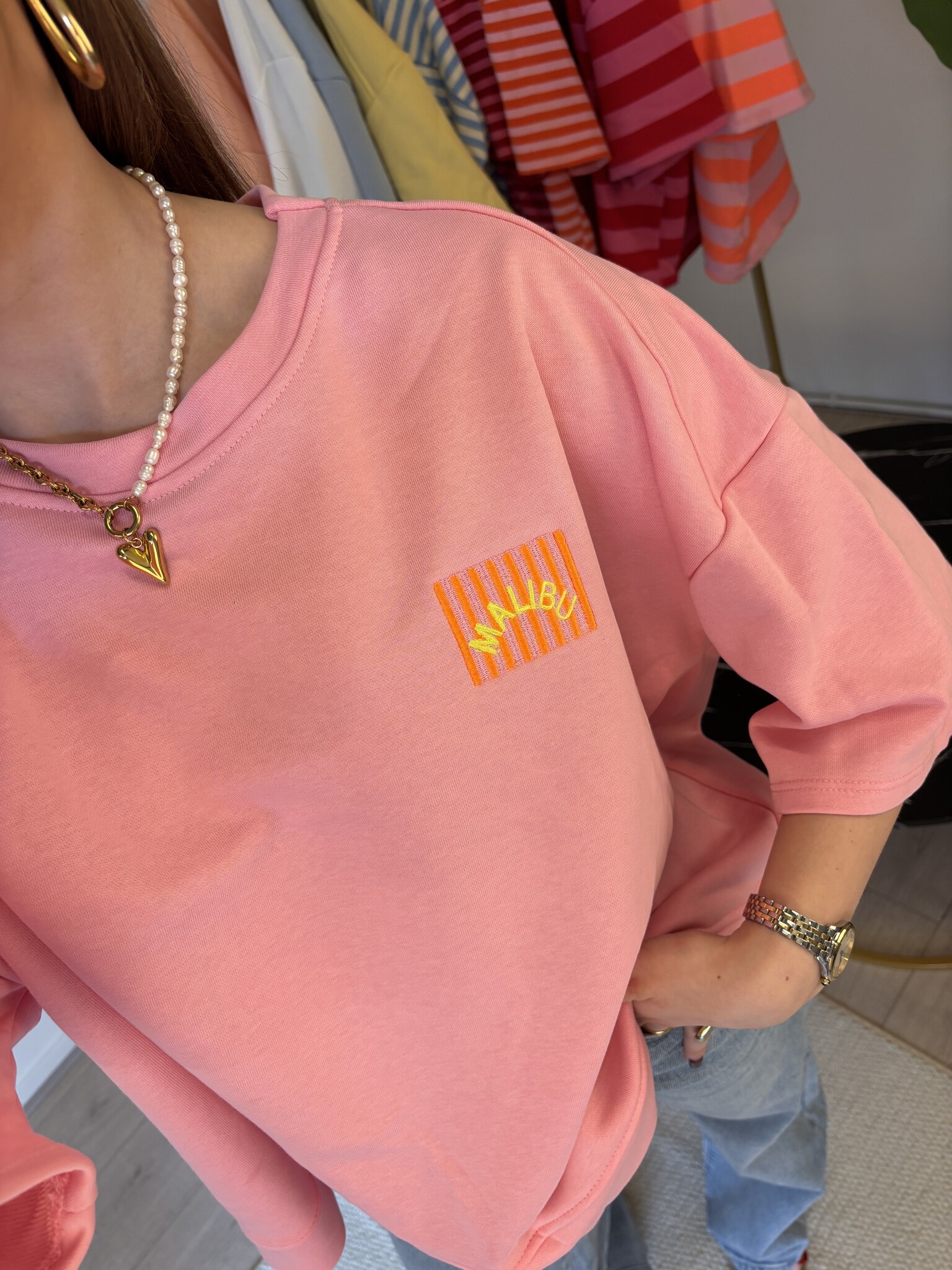 MALIBU Patches SS Sweater (Pink)