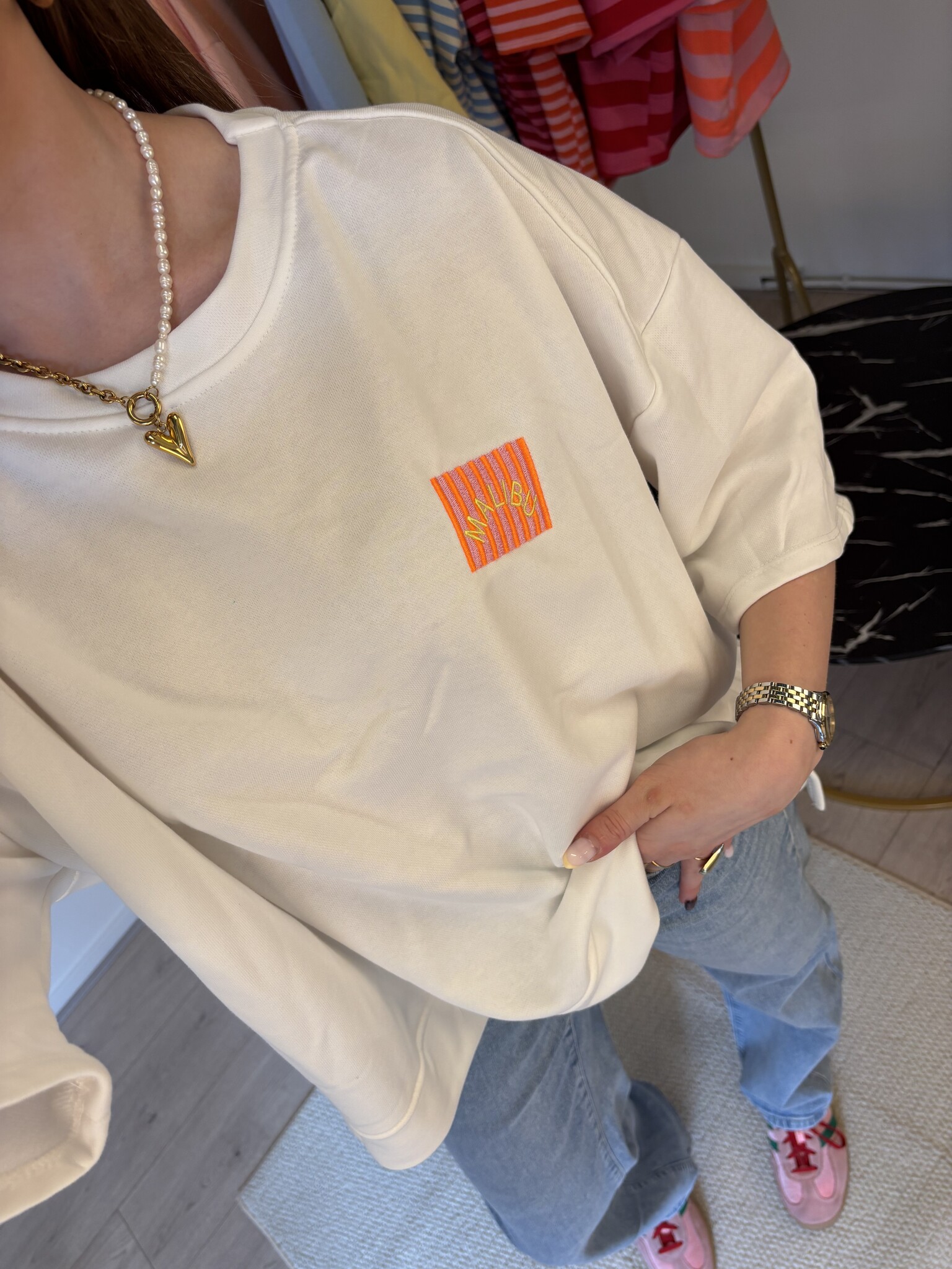 MALIBU Patches SS Sweater (White)