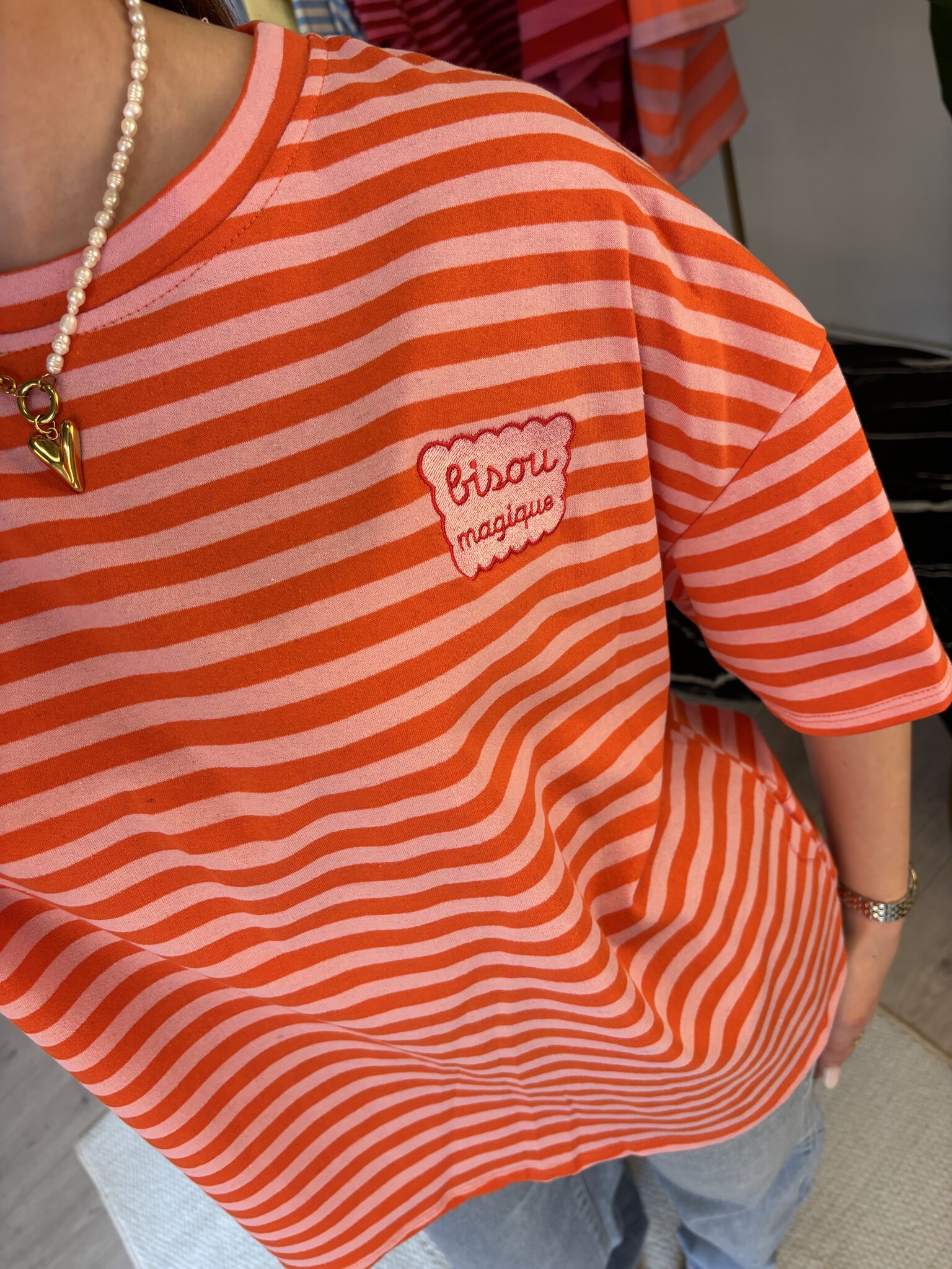 BISOUS MAGIQUE Stripes Tshirt (Pink/Orange)