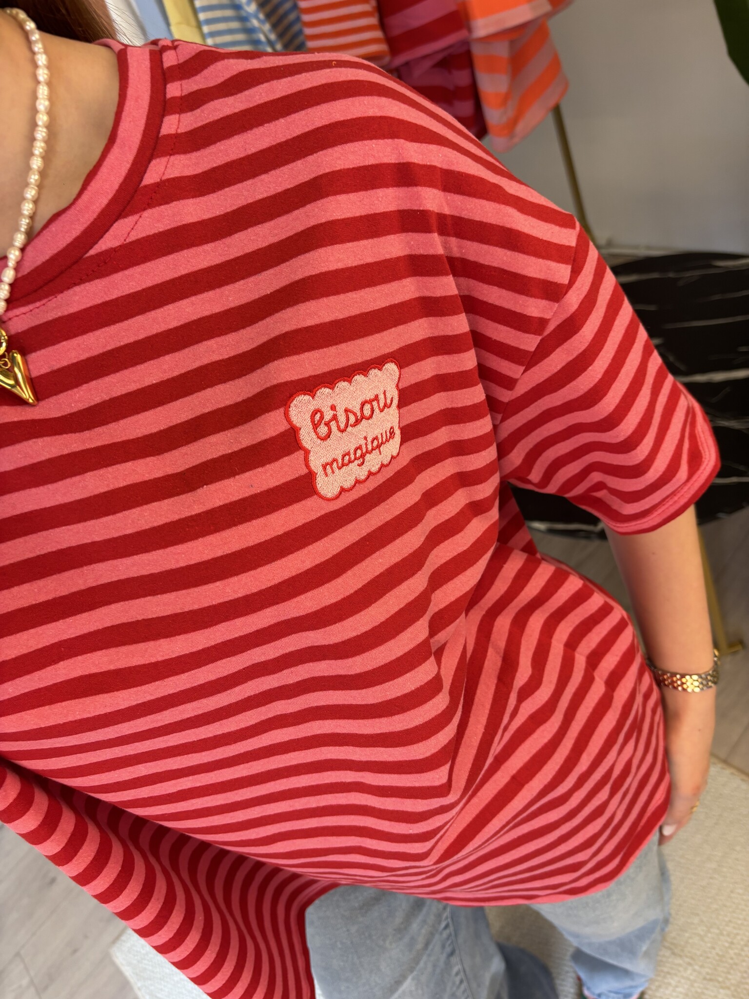 BISOUS MAGIQUE Stripes Tshirt (Pink/Red)