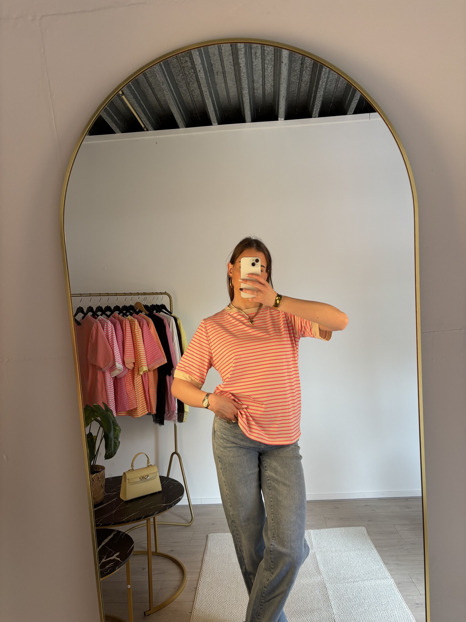 ESMEE Stripes T-shirt (Cream/Neon Pink)