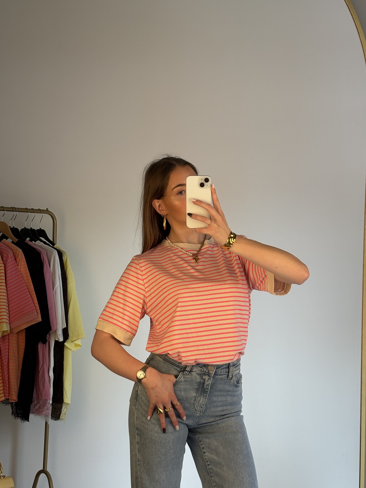 ESMEE Stripes T-shirt (Cream/Neon Pink)