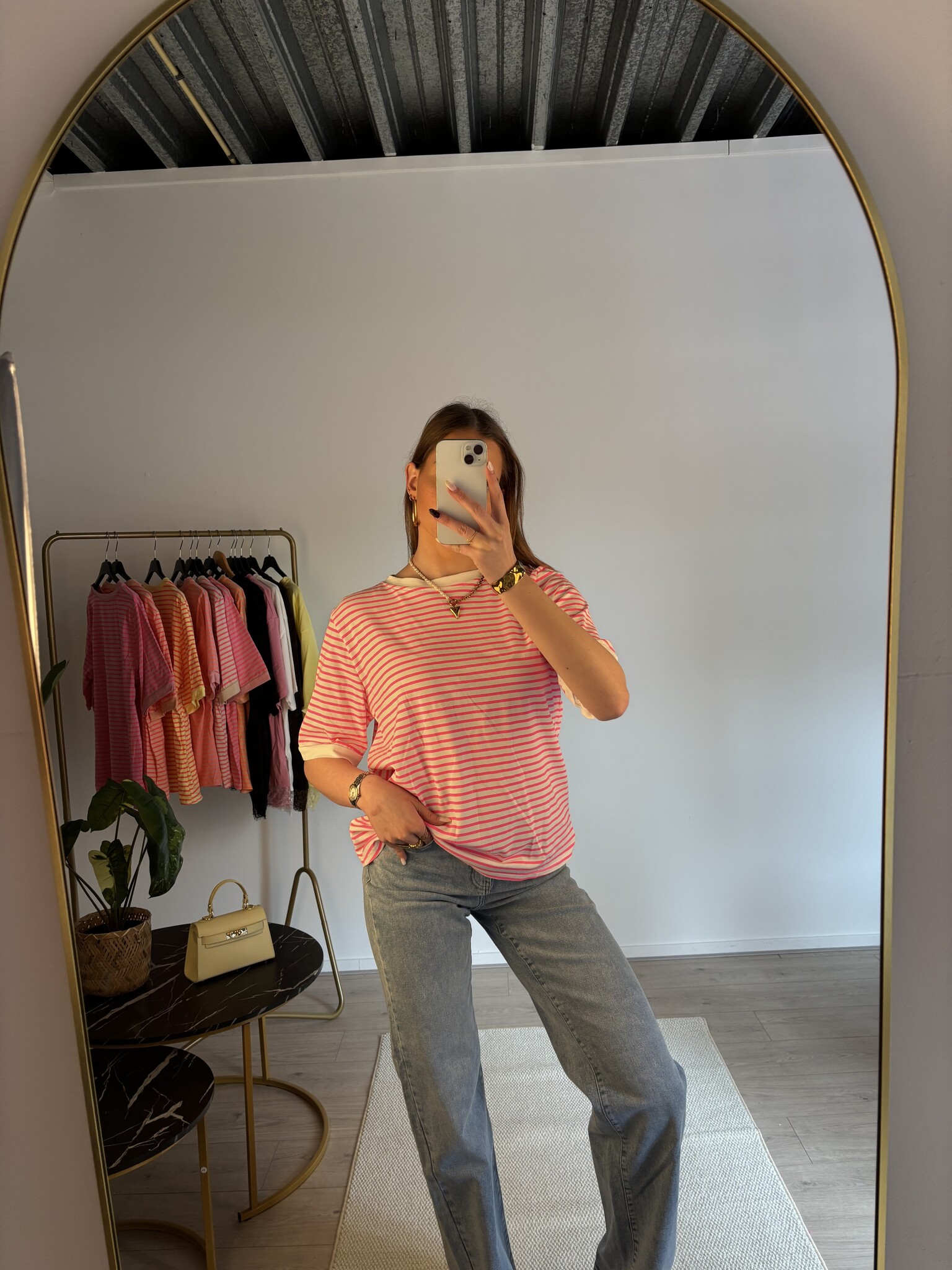 ESMEE Stripes T-shirt (White/Neon Pink)
