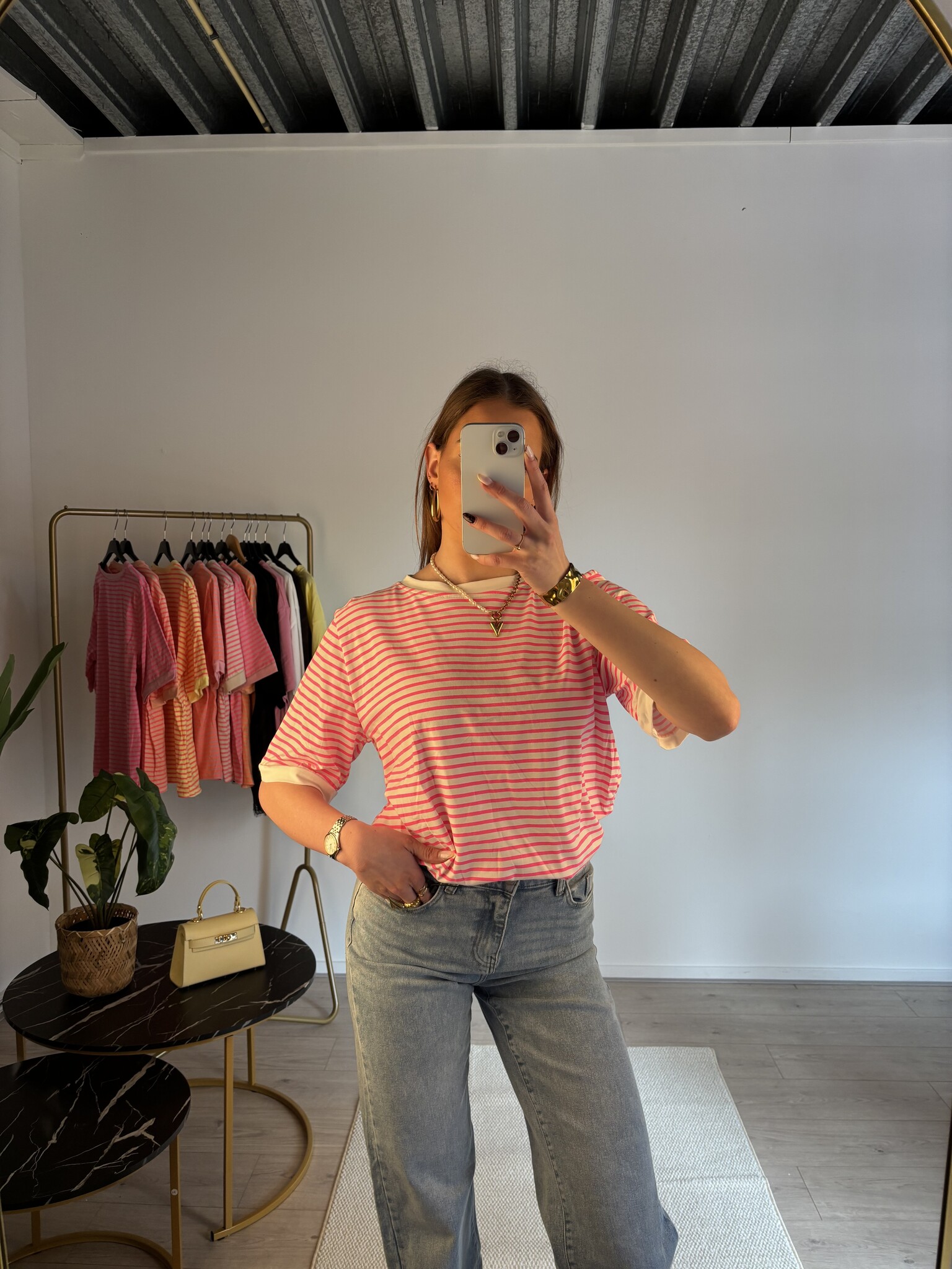 ESMEE Stripes T-shirt (White/Neon Pink)