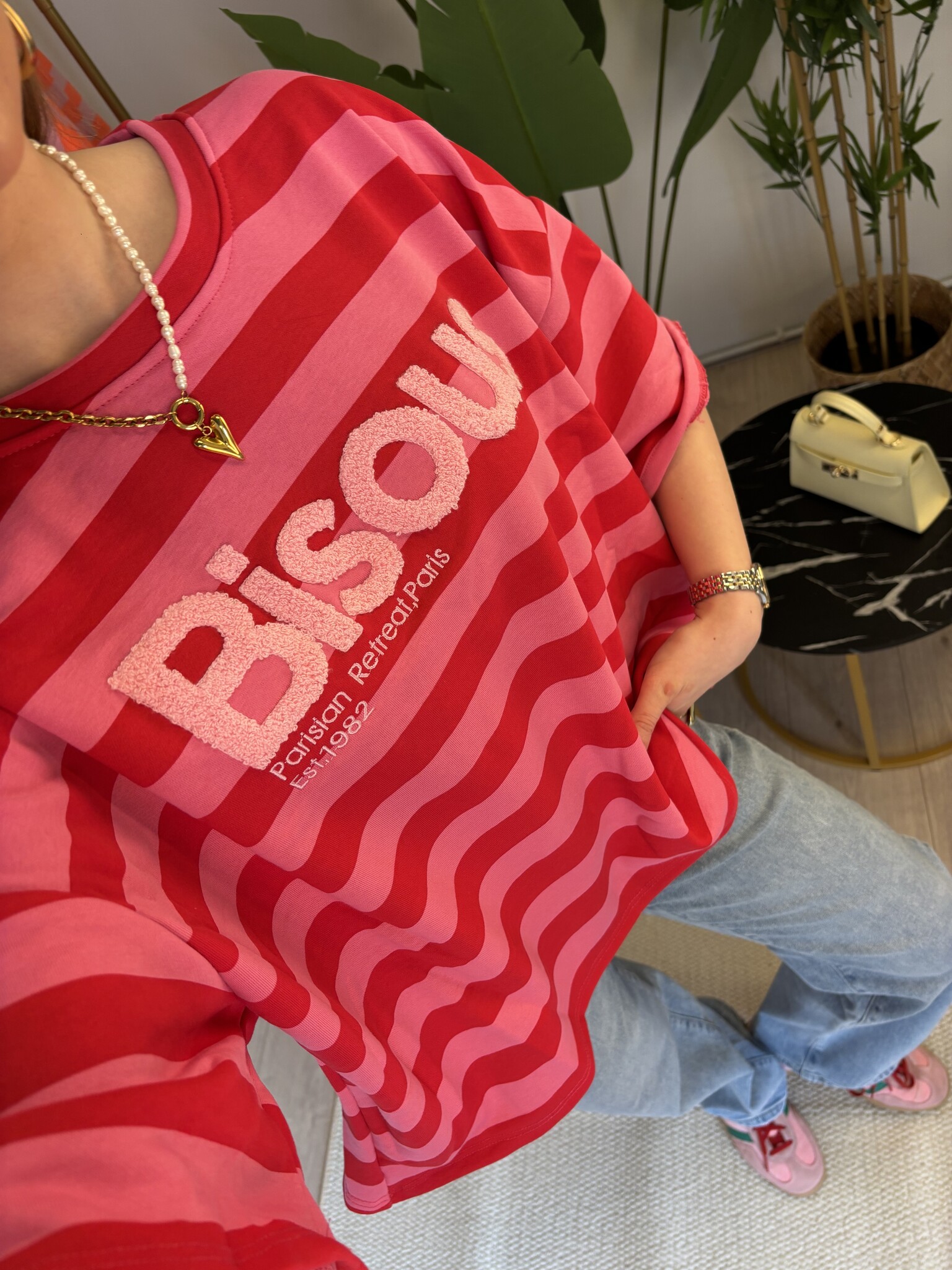 BISOUS Stripes SS T-shirt (Pink/Red)