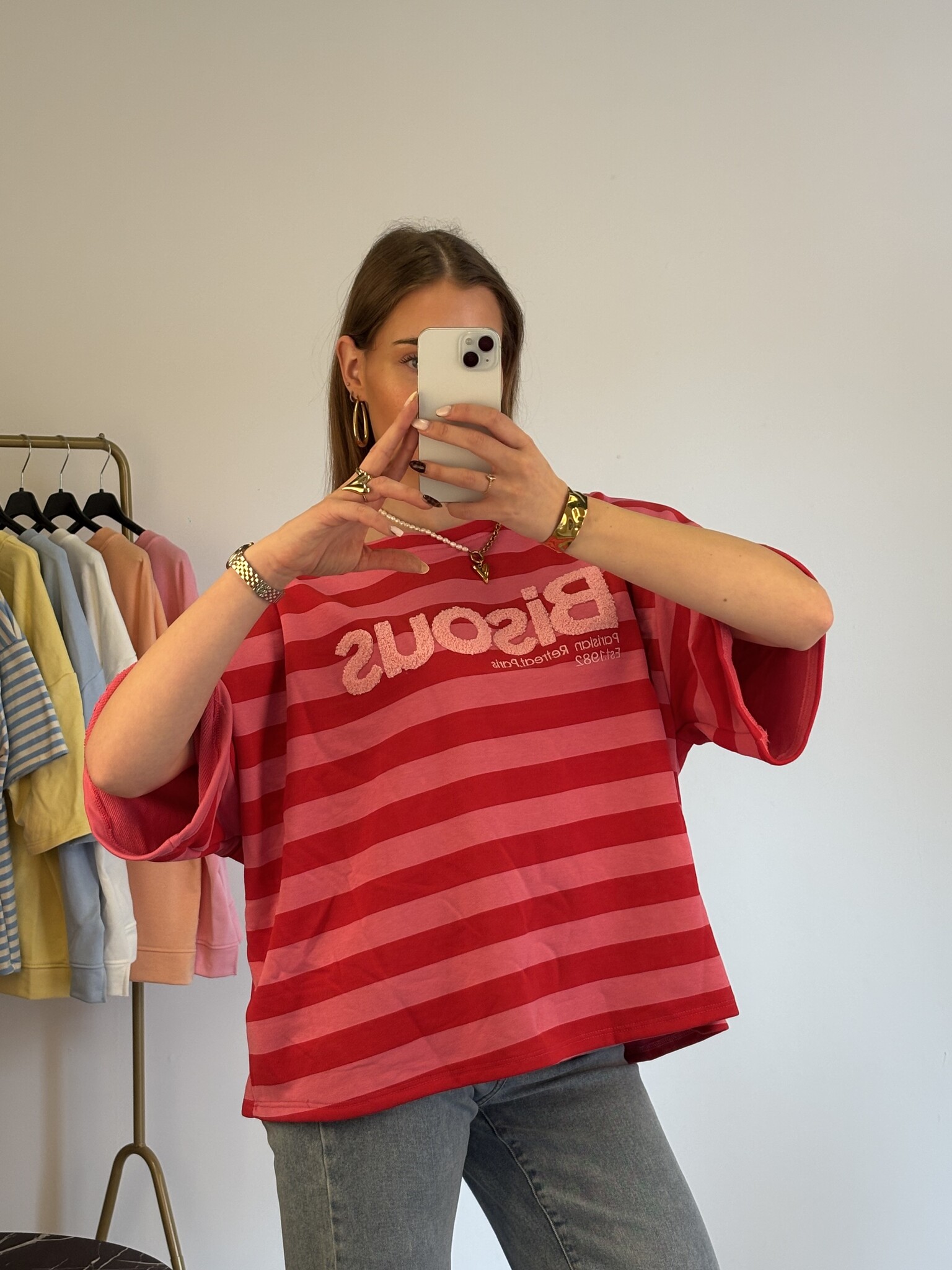BISOUS Stripes SS T-shirt (Pink/Red)