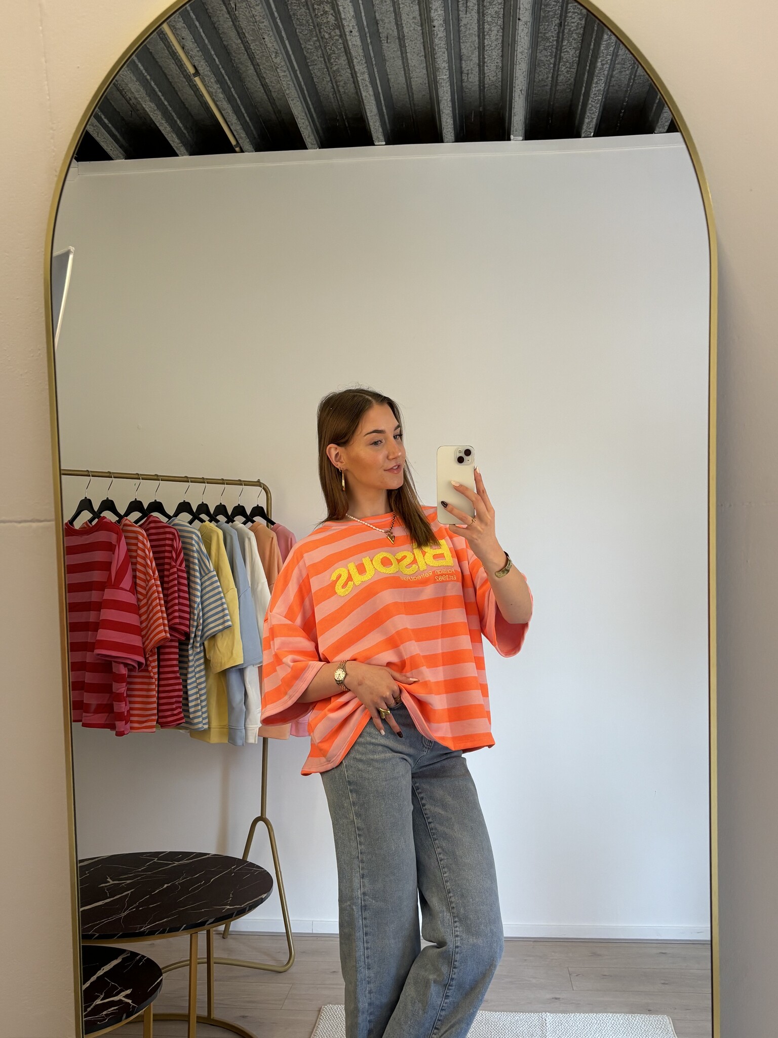 BISOUS Stripes SS T-shirt (Pink/Neon Orange)