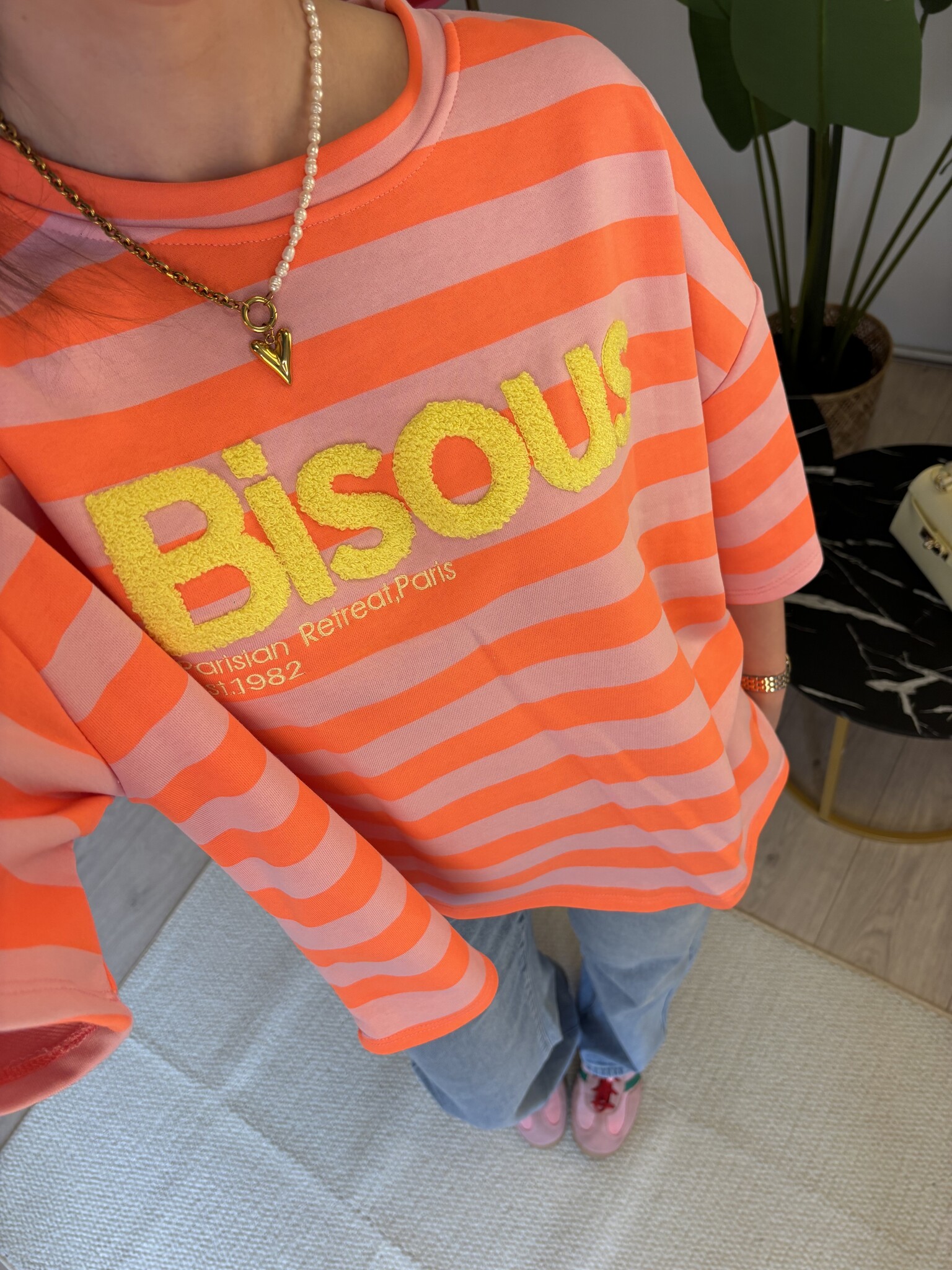 BISOUS Stripes SS T-shirt (Pink/Neon Orange)