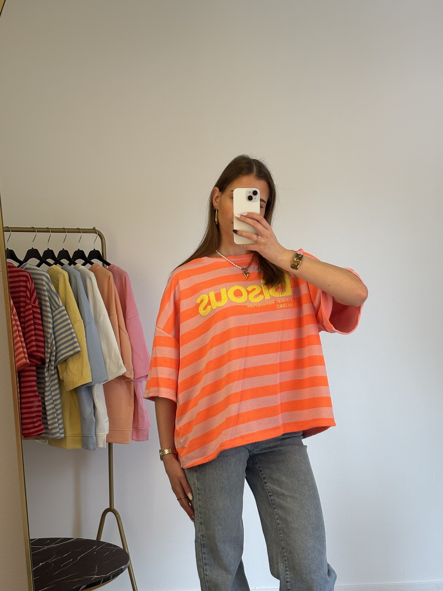 BISOUS Stripes SS T-shirt (Pink/Neon Orange)
