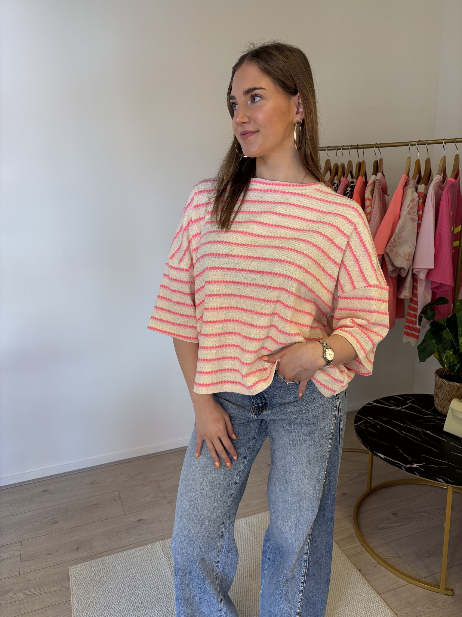 SEATTLE Knit T-Shirt (Neon Pink/Orange)
