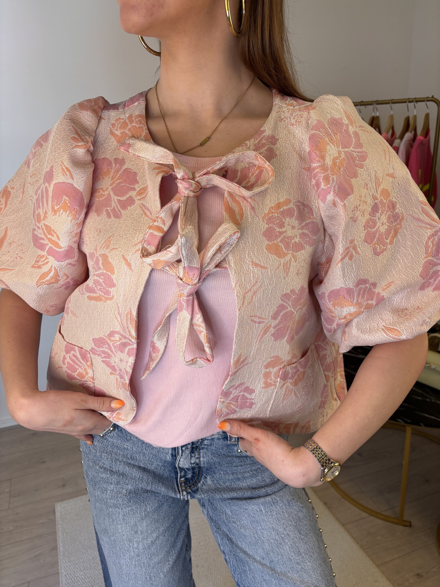 LOLA Floral Tie Front Top (Pink)