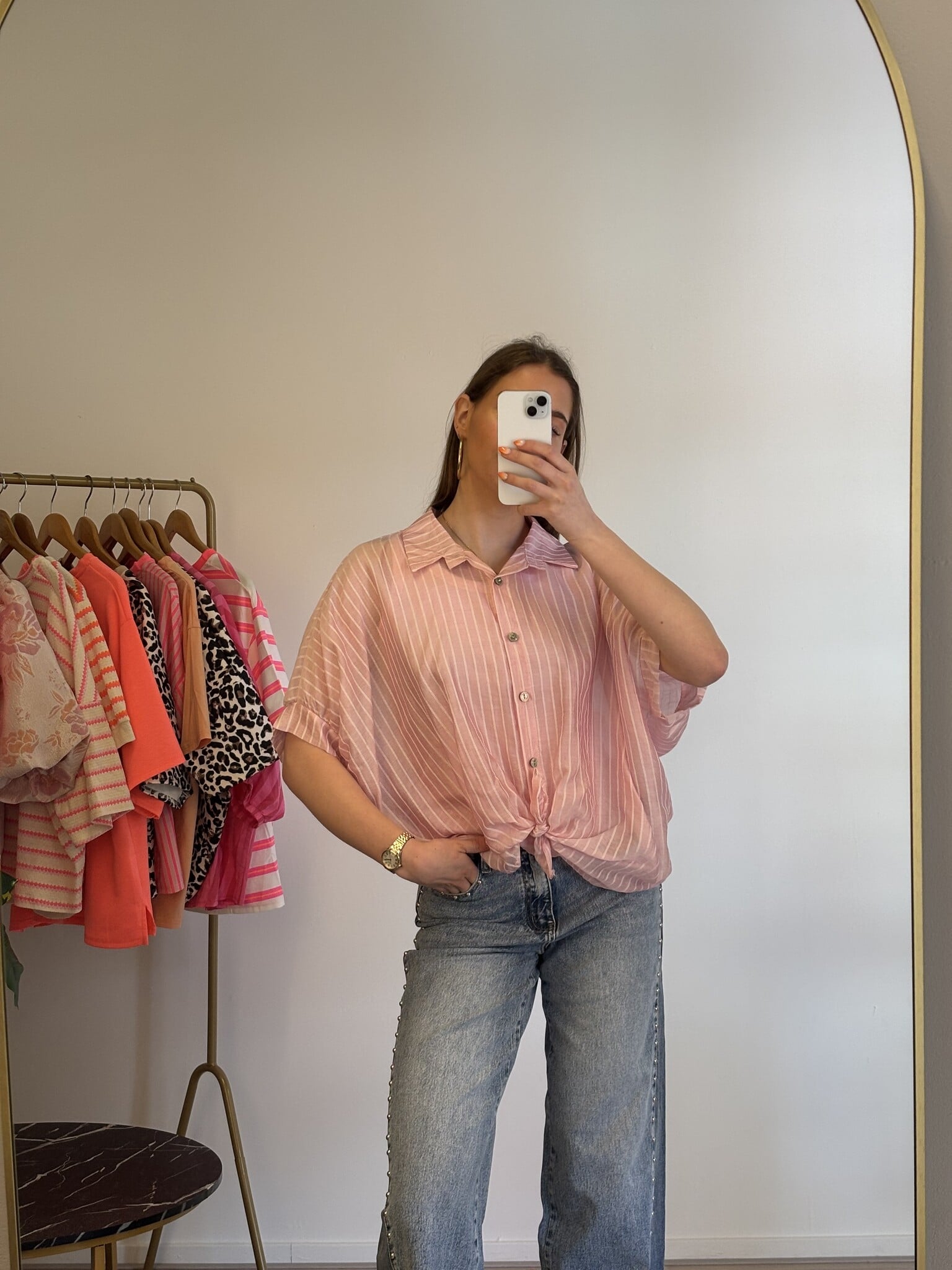 PAULINE Knot Front Shirt (Pink)