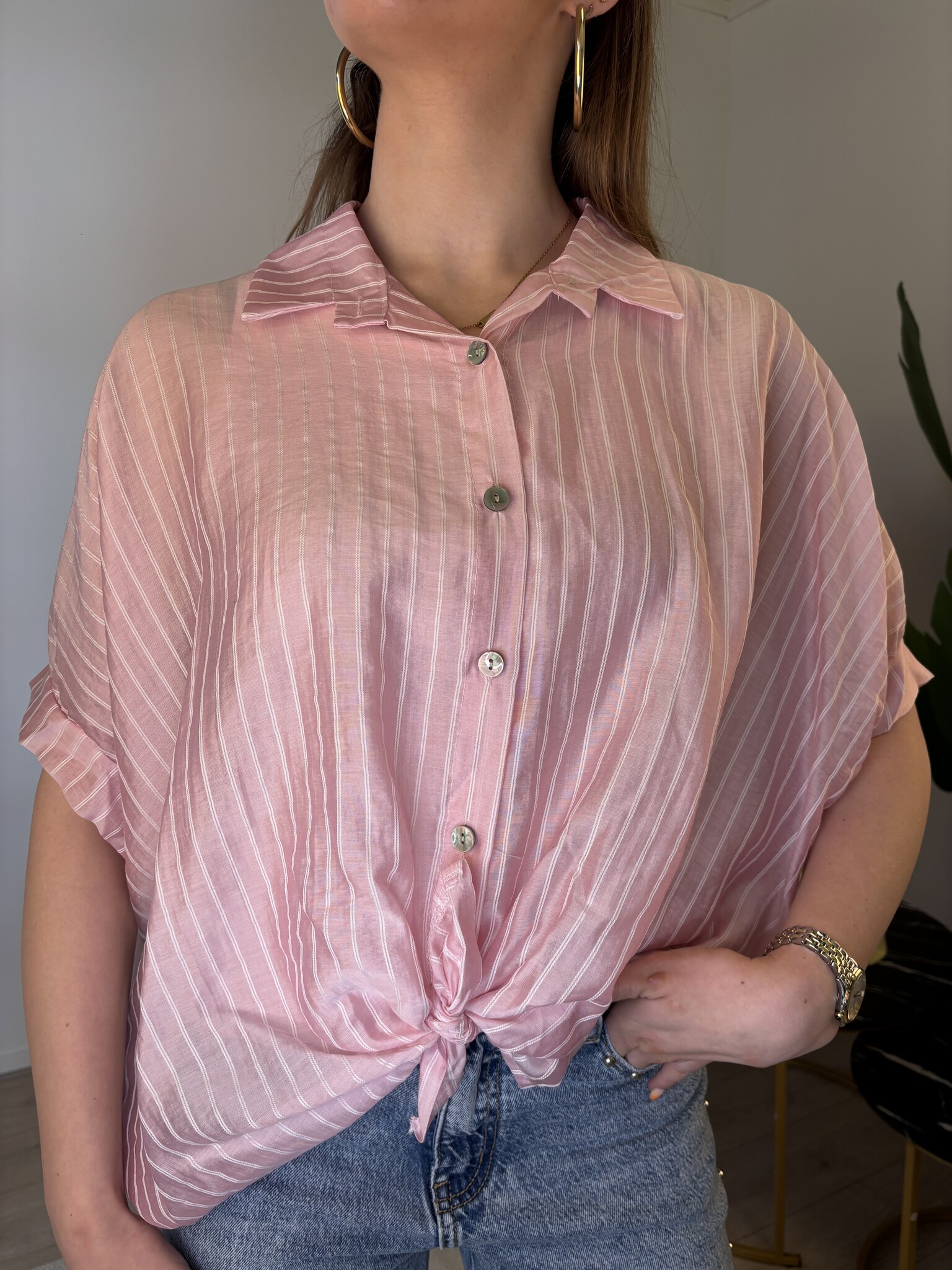 PAULINE Knot Front Shirt (Pink)