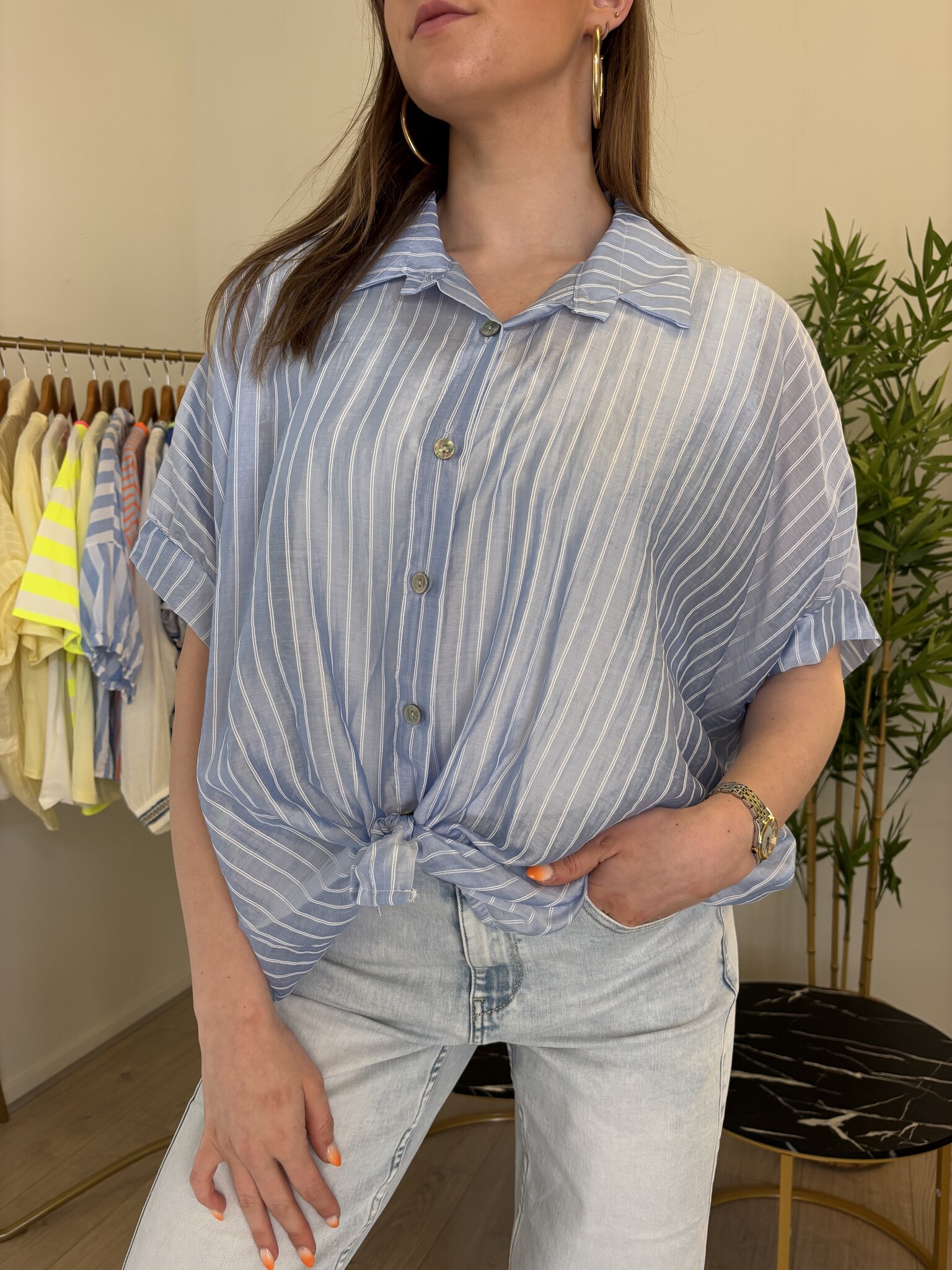 PAULINE Knot Front Shirt (Blue)