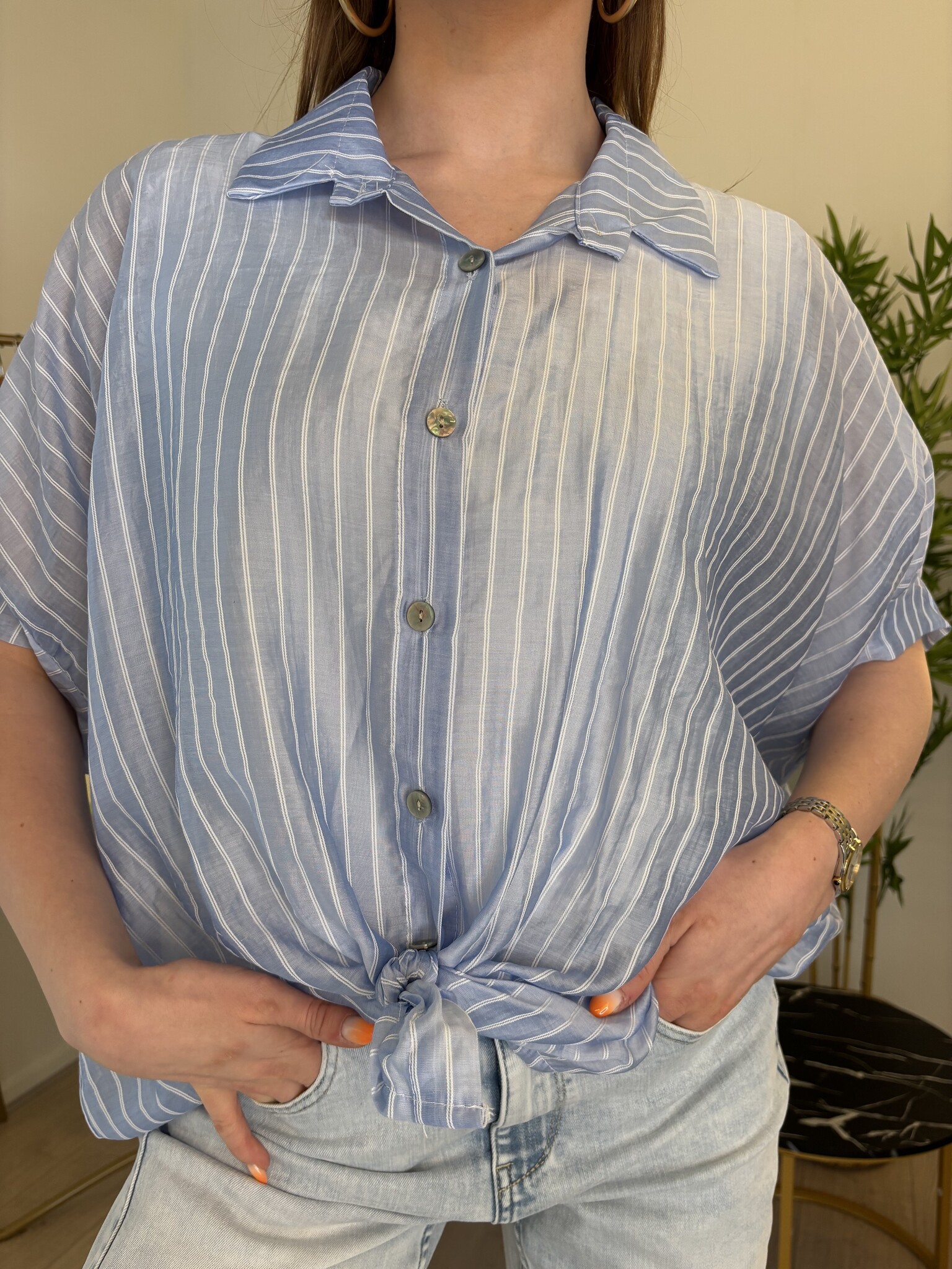 PAULINE Knot Front Shirt (Blue)