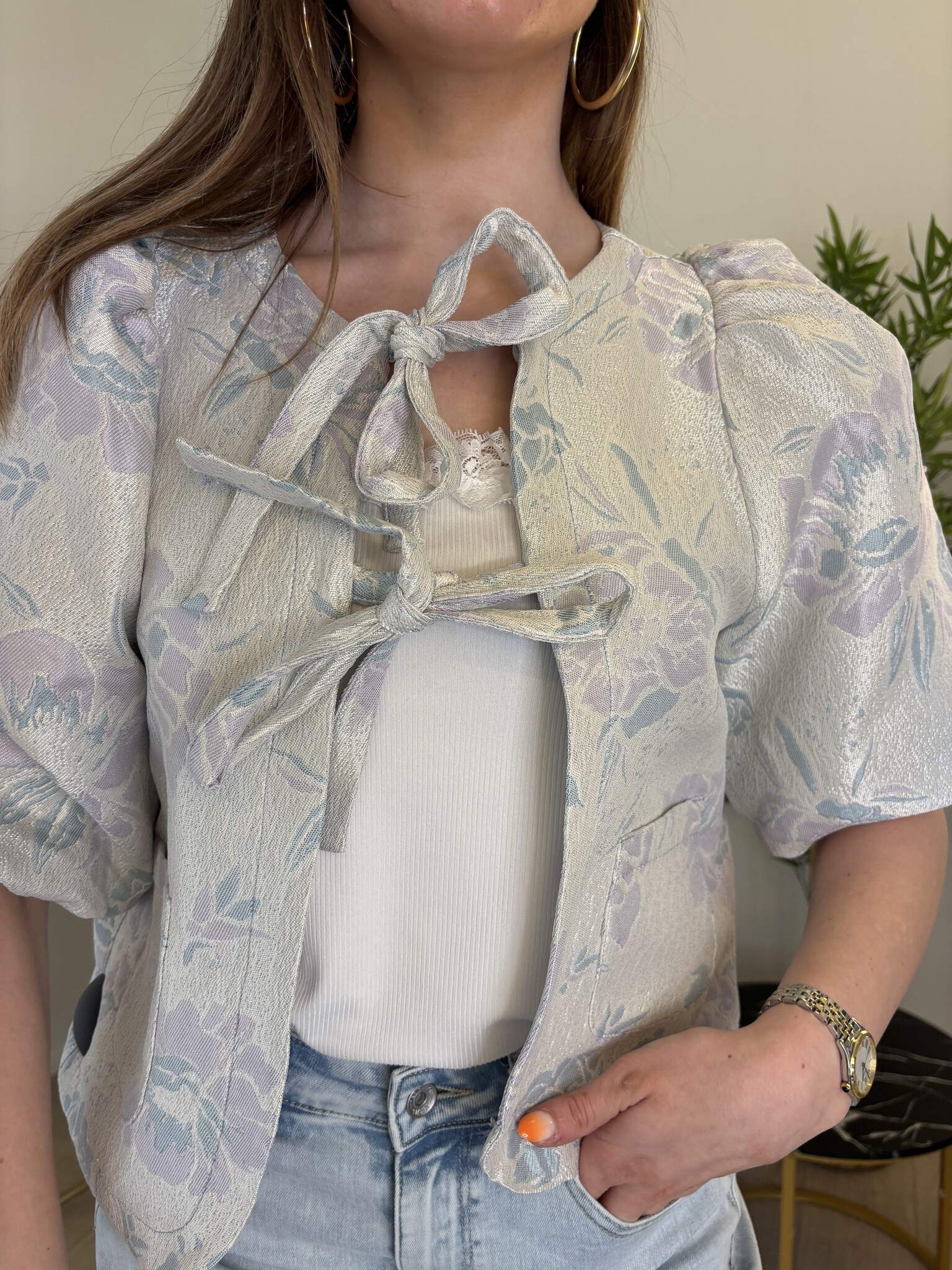 LOLA Floral Tie Front Top (Blue)
