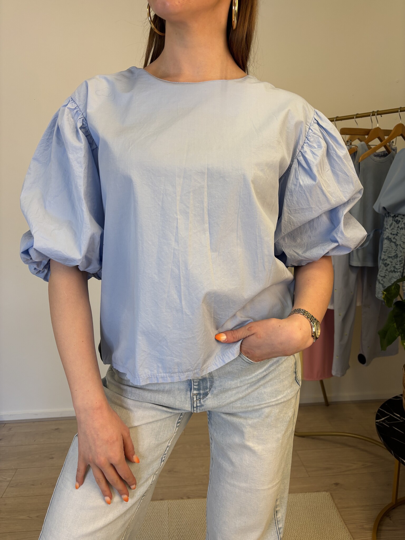 ANTONELLA Balloon Sleeve Top (Sky Blue)