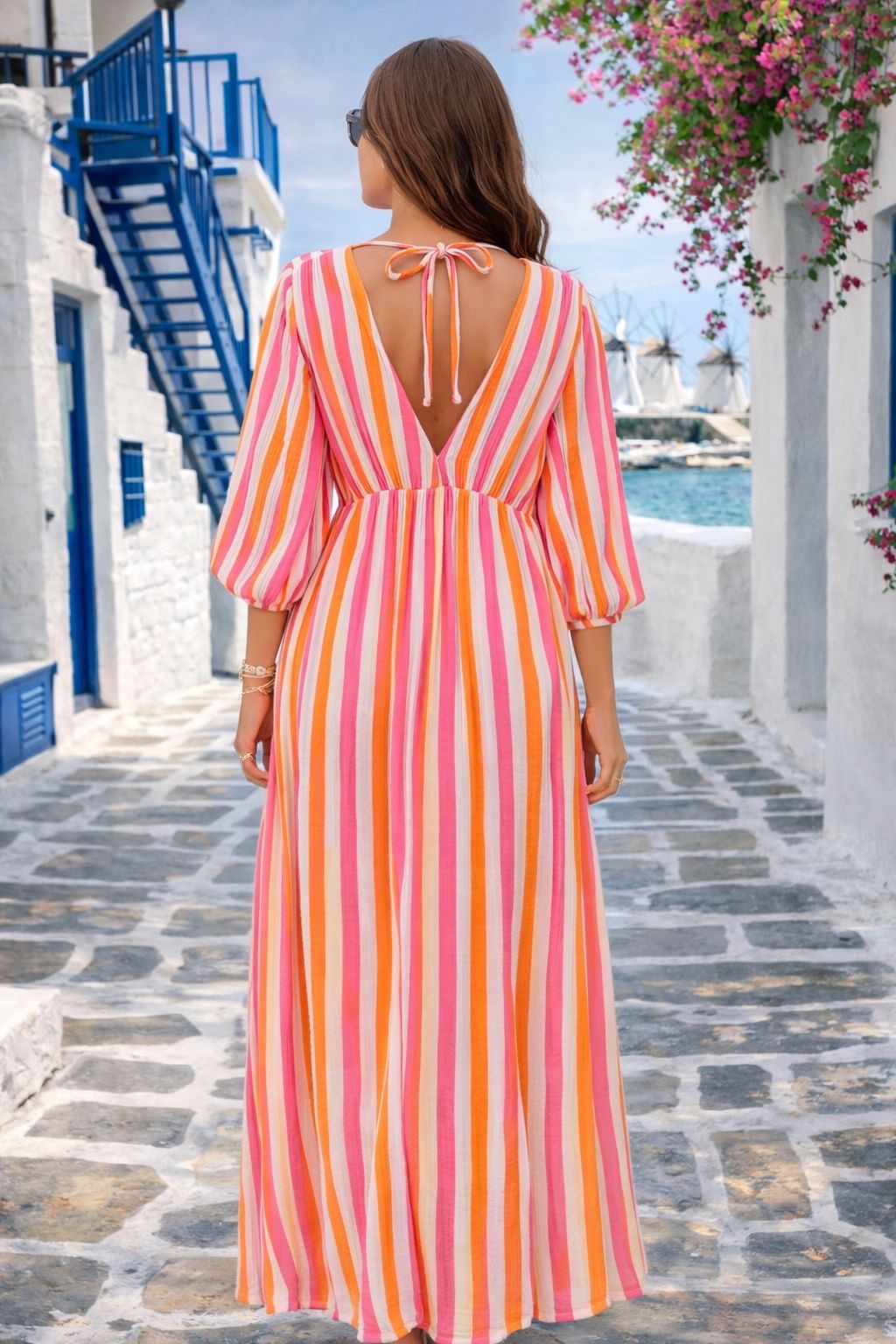 ARIA Stripes Dress (Neon Pink/Orange)